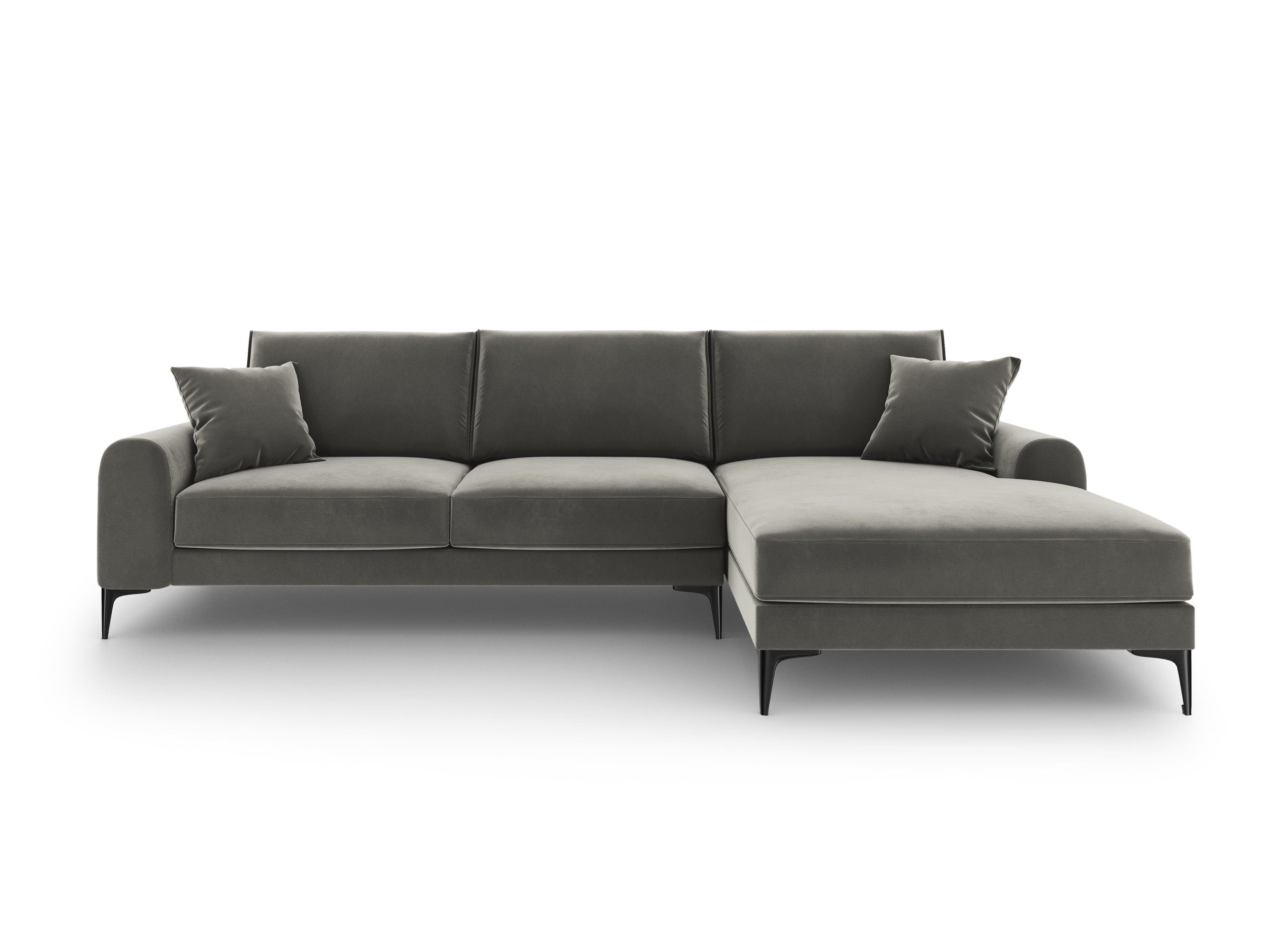 Narożnik aksamitny prawostronny MADARA szary z czarną podstawą Mazzini Sofas Eye on Design