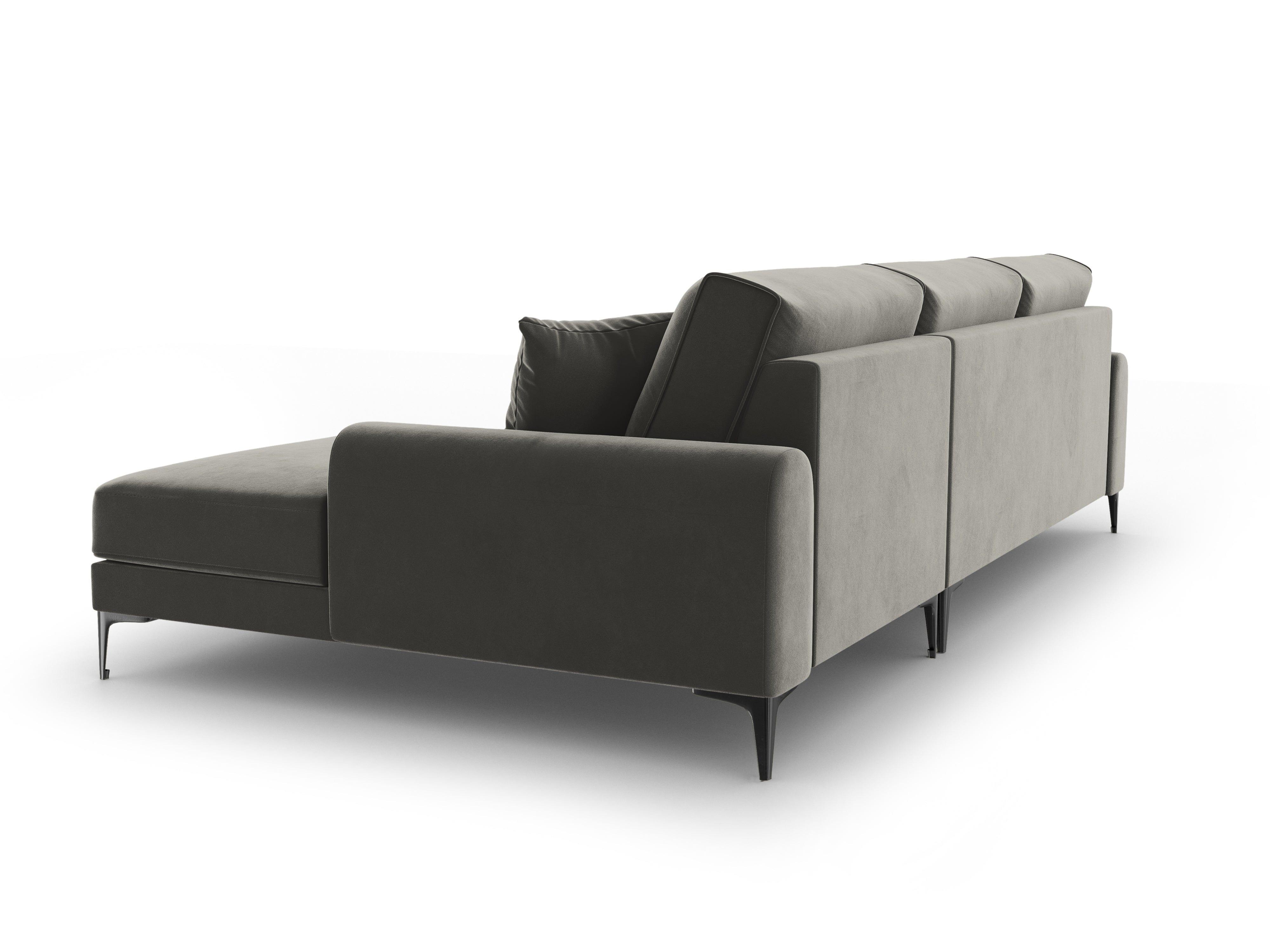 Narożnik aksamitny prawostronny MADARA szary z czarną podstawą Mazzini Sofas Eye on Design
