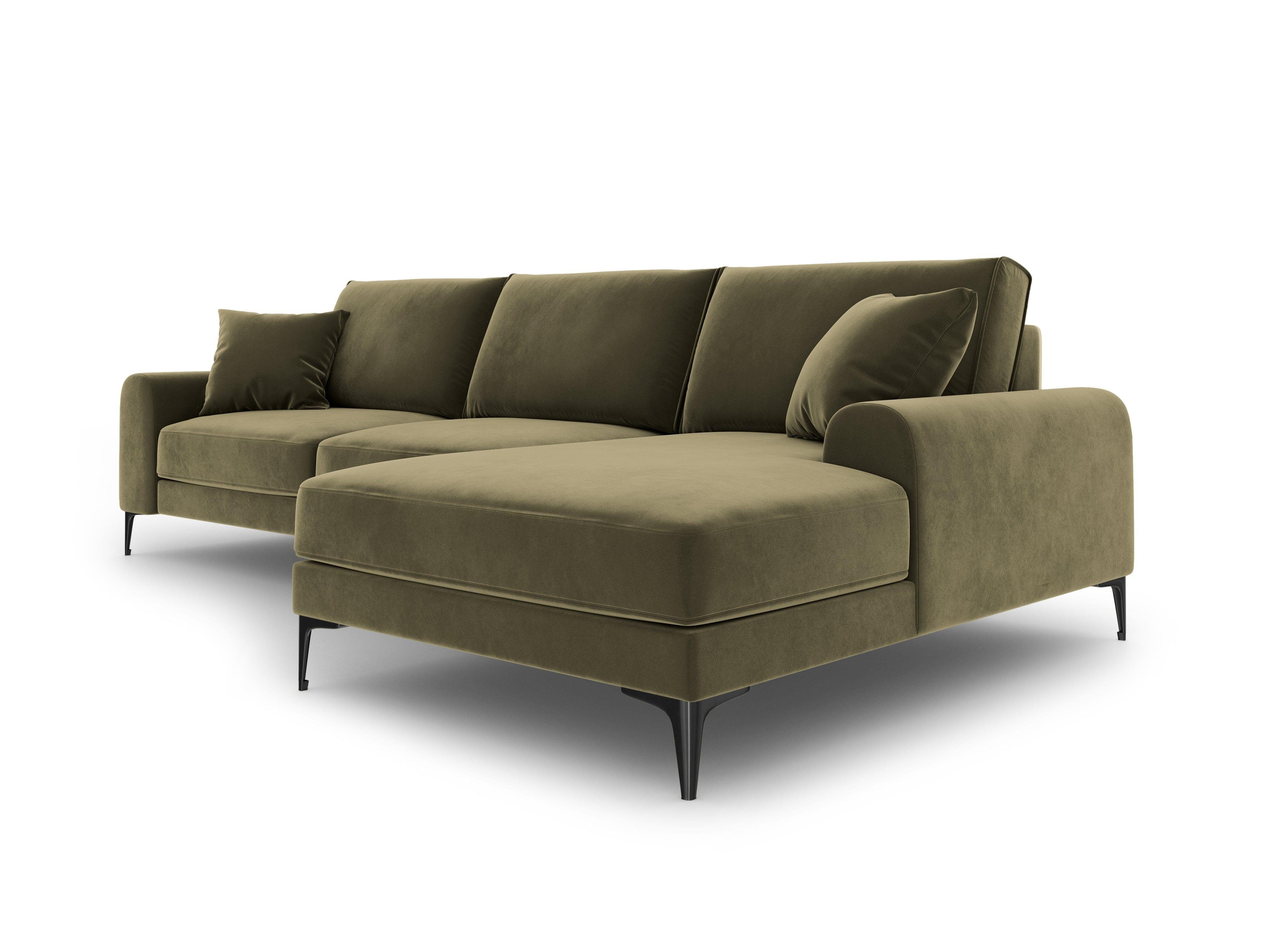 Narożnik aksamitny prawostronny MADARA zielony z czarną podstawą Mazzini Sofas Eye on Design