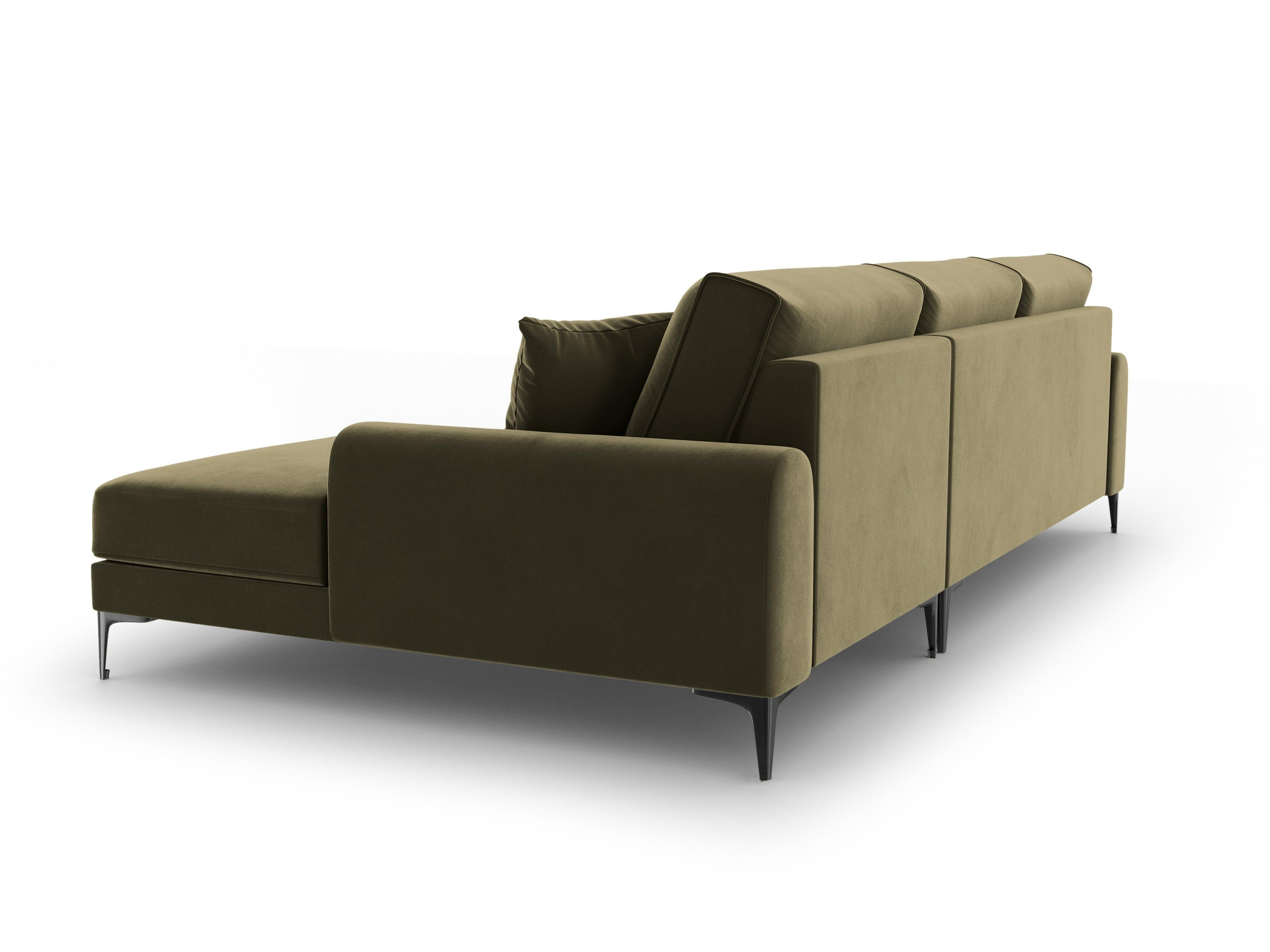 Narożnik aksamitny prawostronny MADARA zielony z czarną podstawą Mazzini Sofas Eye on Design