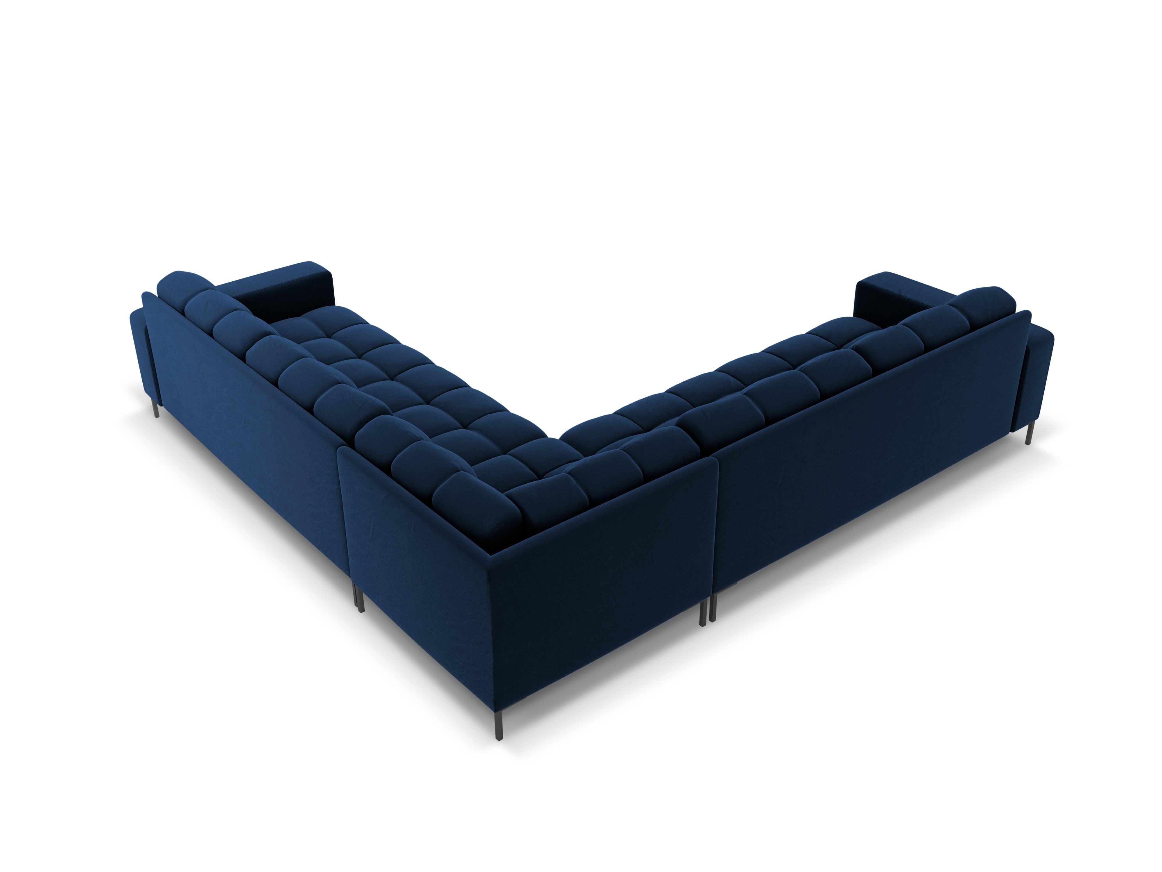 Narożnik aksamitny symetryczny BALI granat królewski z czarną podstawą – sofa narożna