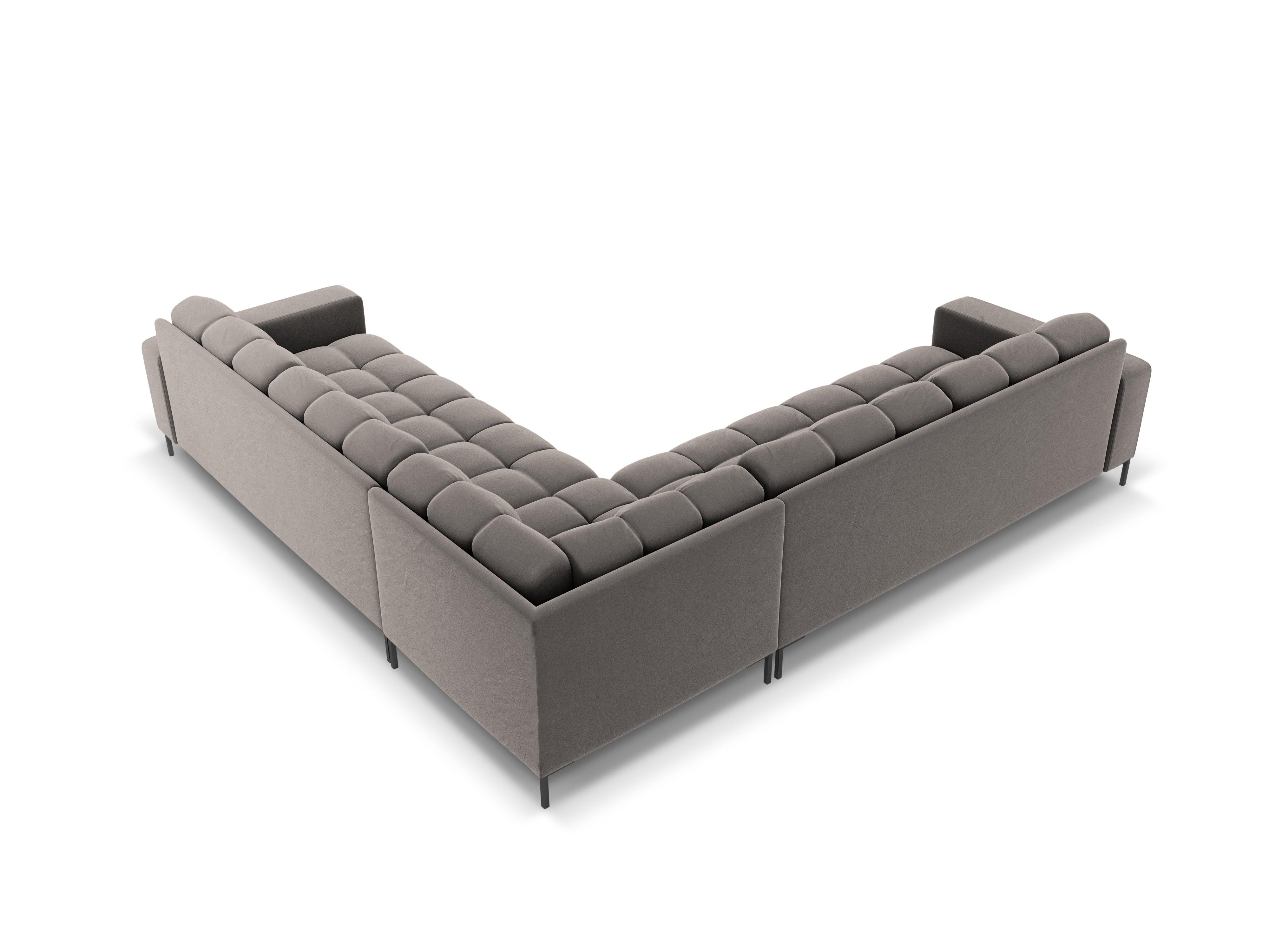 Narożnik aksamitny symetryczny BALI jasnoszary z czarną podstawą – sofa narożna