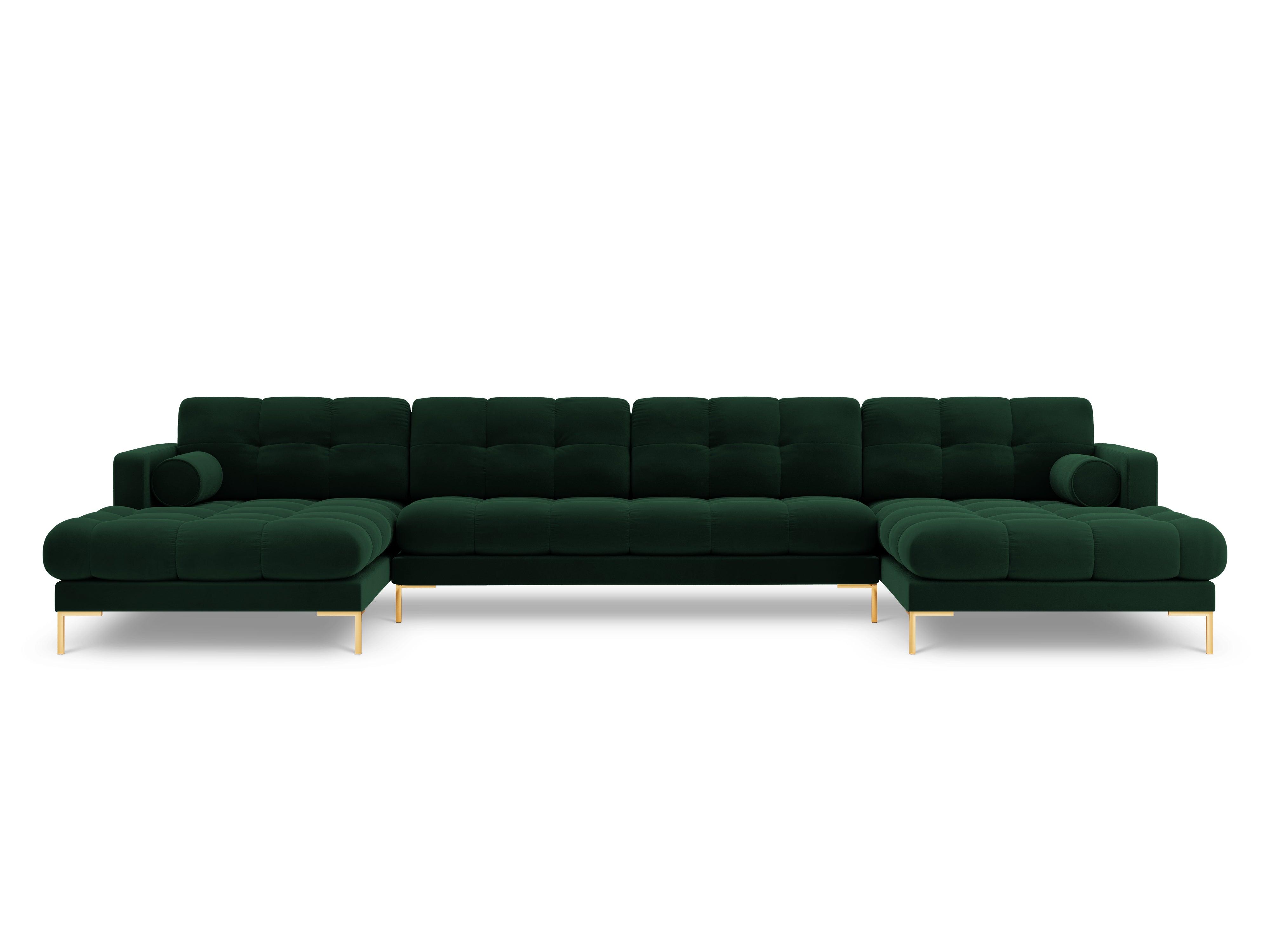 Narożnik aksamitny w kształcie U BALI butelkowa zieleń ze złotą podstawą Cosmopolitan Design Eye on Design