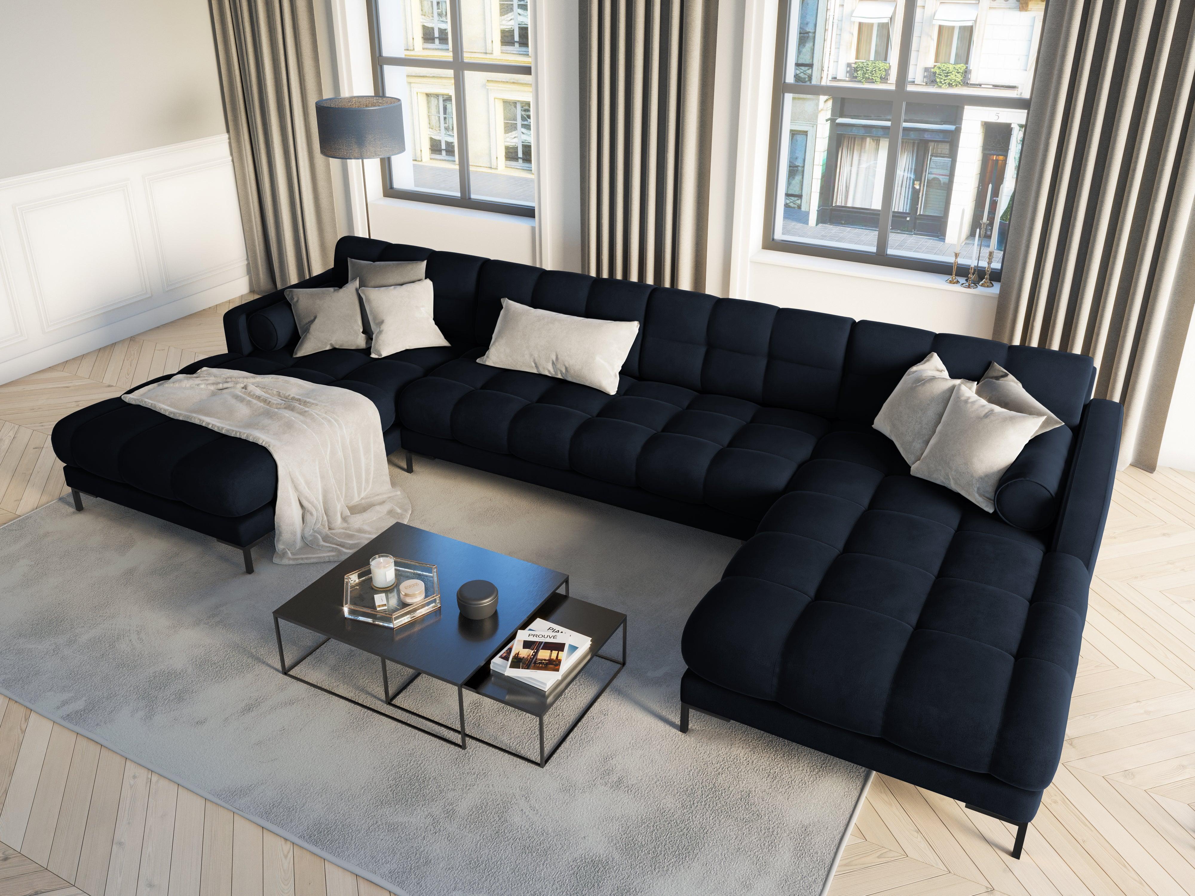 Narożnik aksamitny w kształcie U BALI ciemnoniebieski z czarną podstawą Cosmopolitan Design Eye on Design