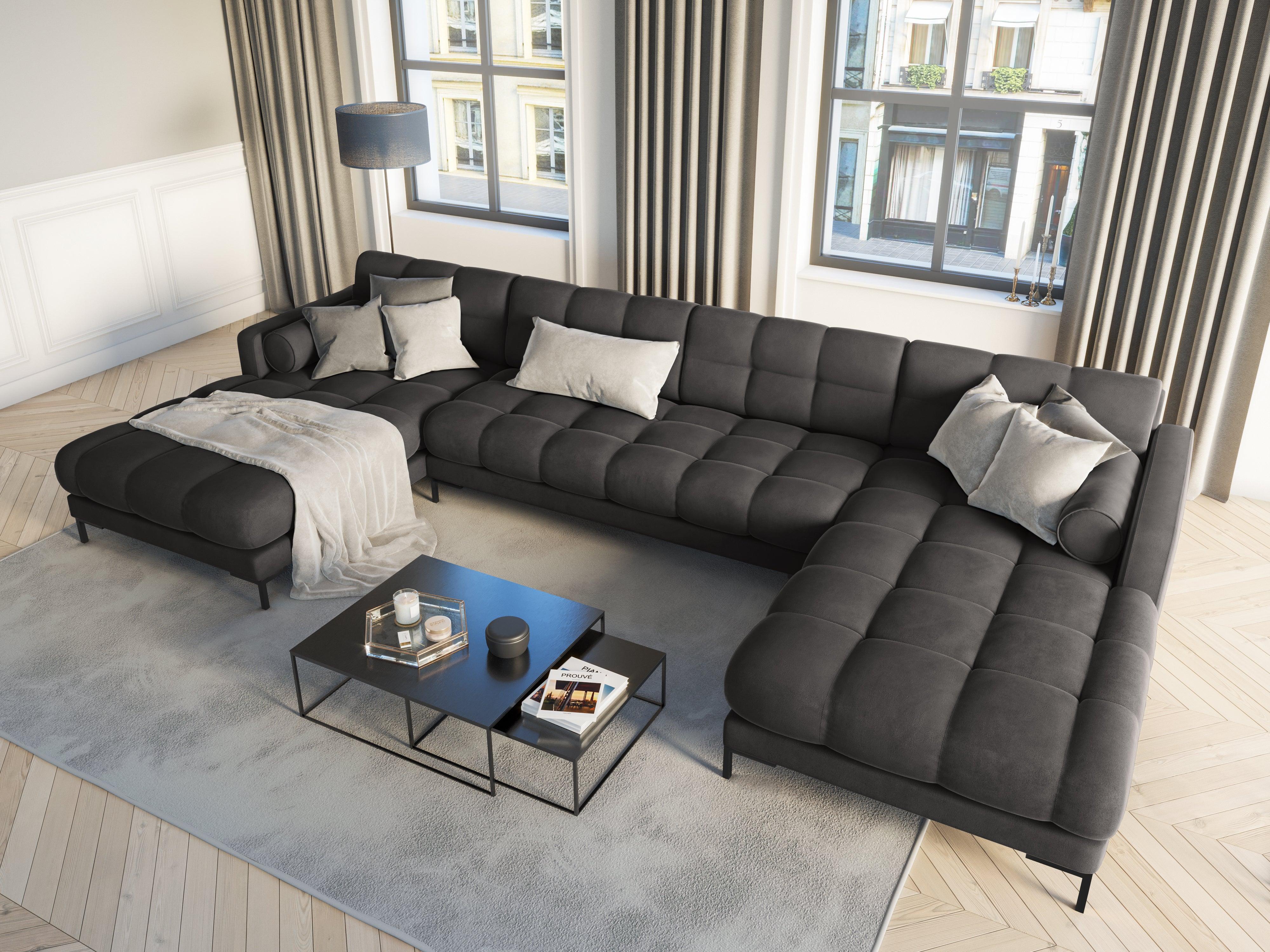 Narożnik aksamitny w kształcie U BALI ciemnoszary z czarną podstawą Cosmopolitan Design Eye on Design