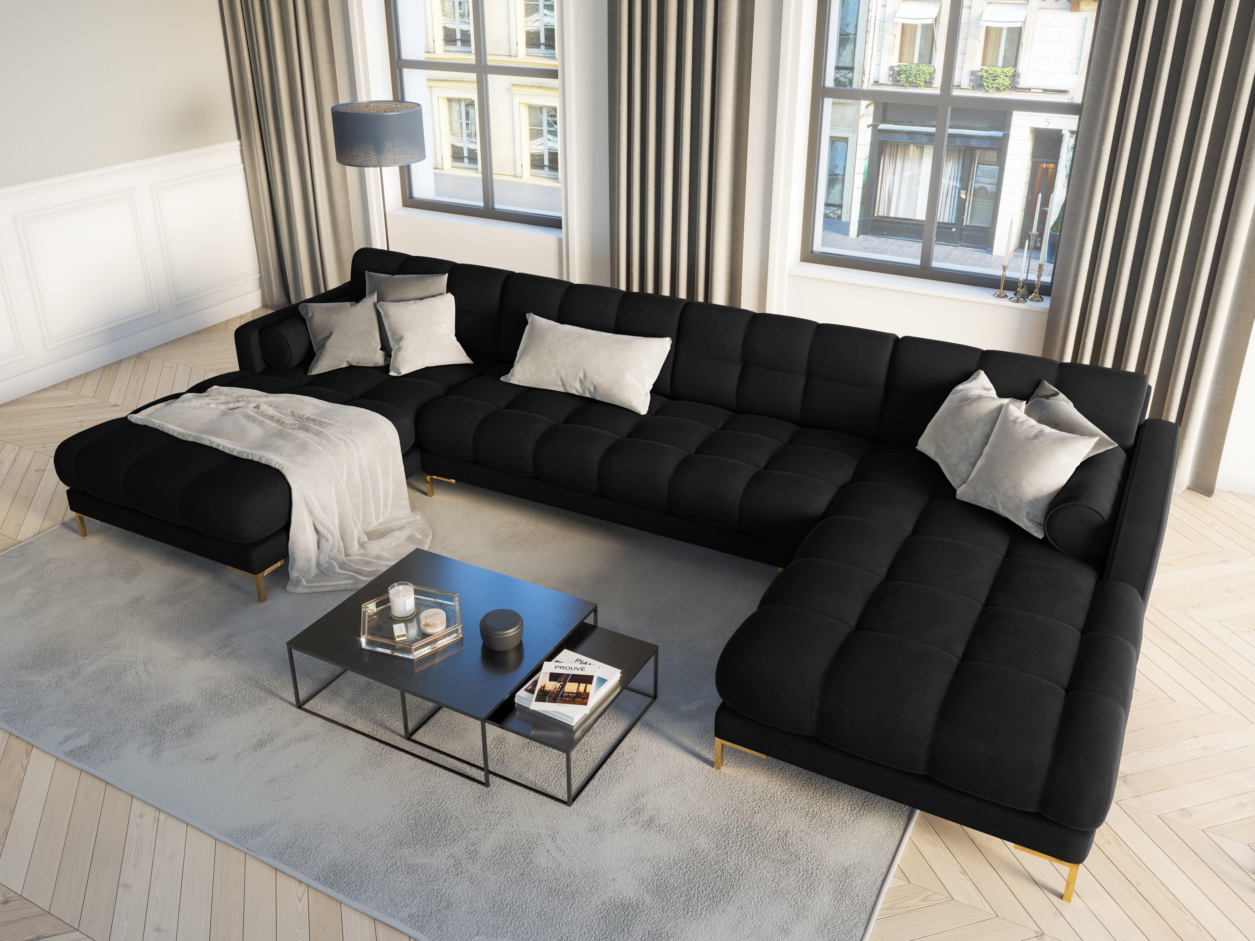 Narożnik aksamitny w kształcie U BALI czarny ze złotą podstawą Cosmopolitan Design Eye on Design