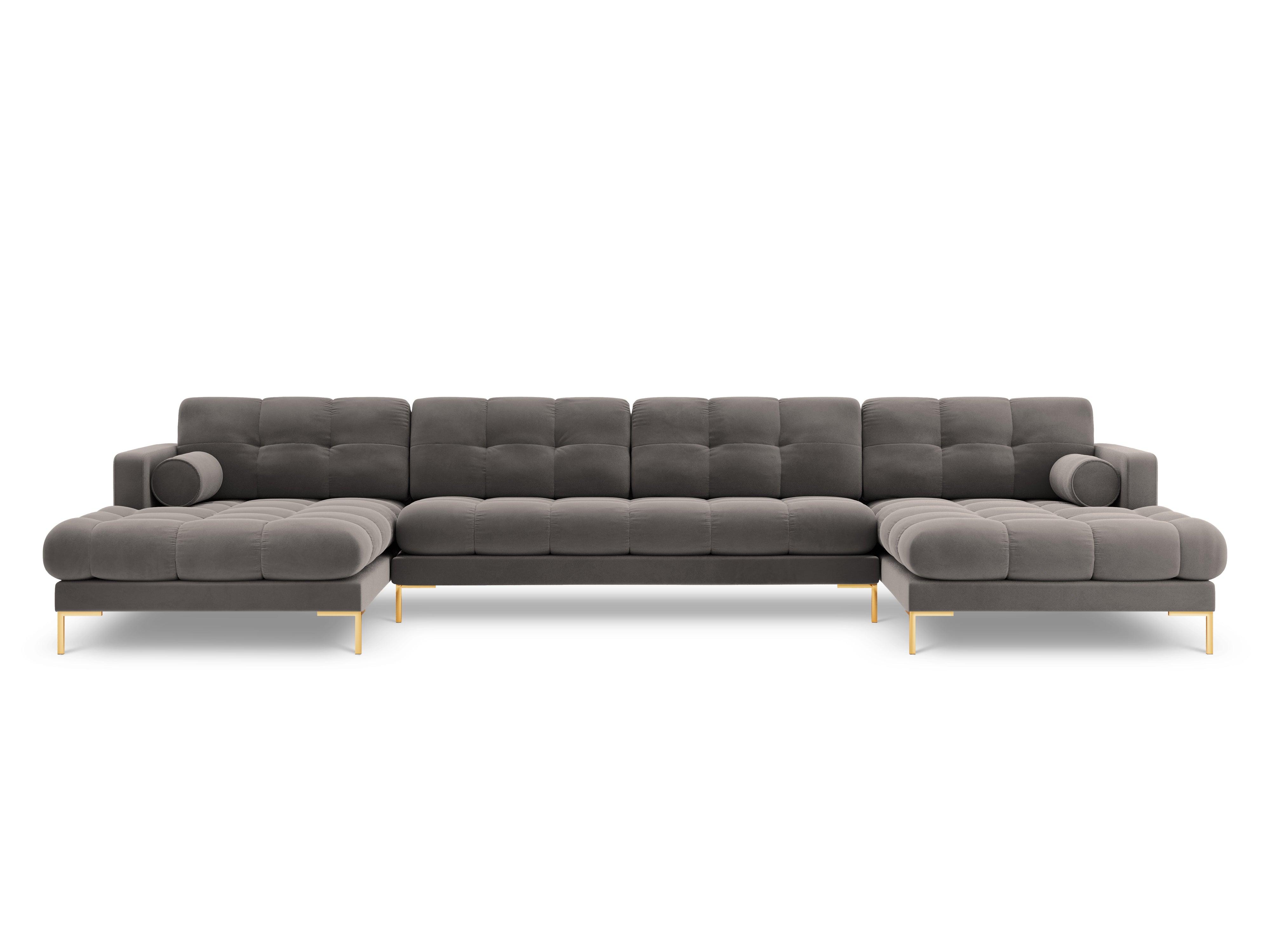 Narożnik aksamitny w kształcie U BALI jasnoszary ze złotą podstawą Cosmopolitan Design Eye on Design