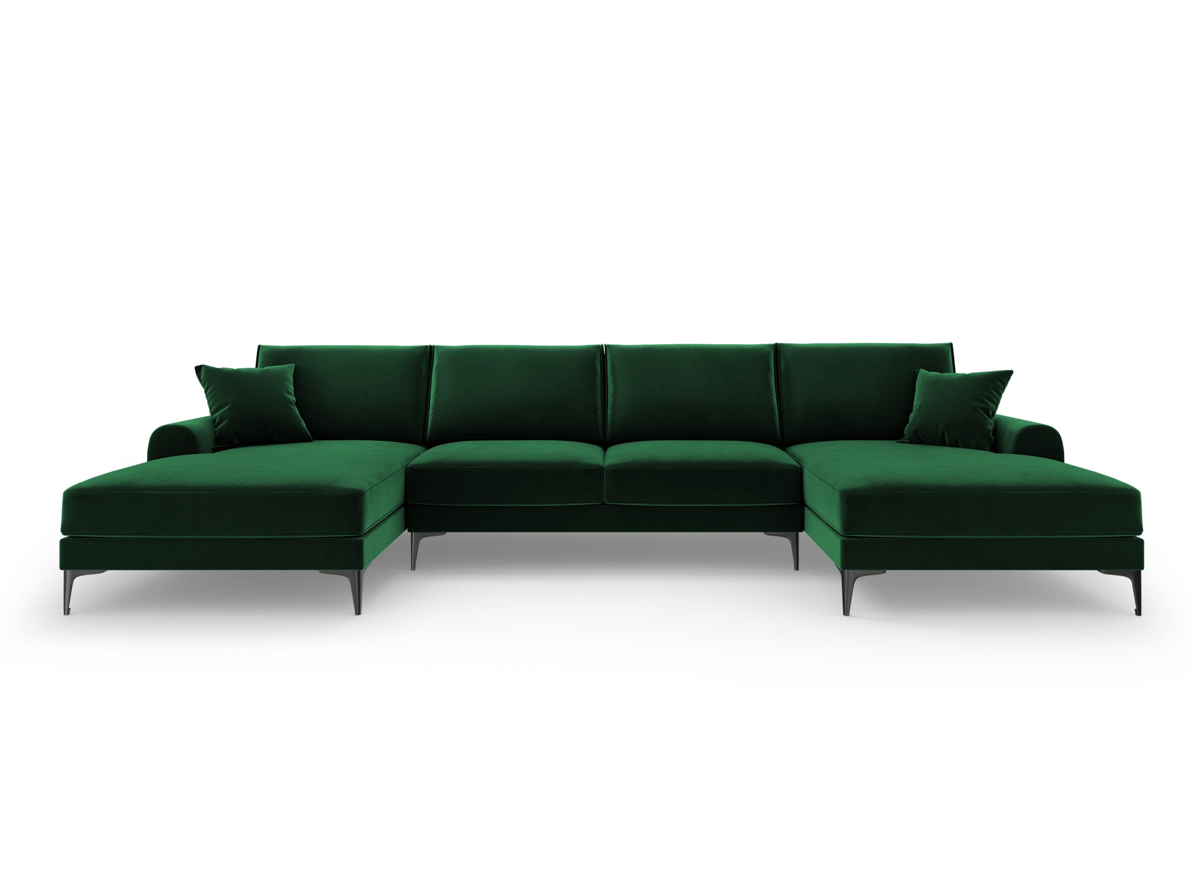 Narożnik aksamitny w kształcie U MADARA butelkowa zieleń z czarną podstawą Mazzini Sofas Eye on Design
