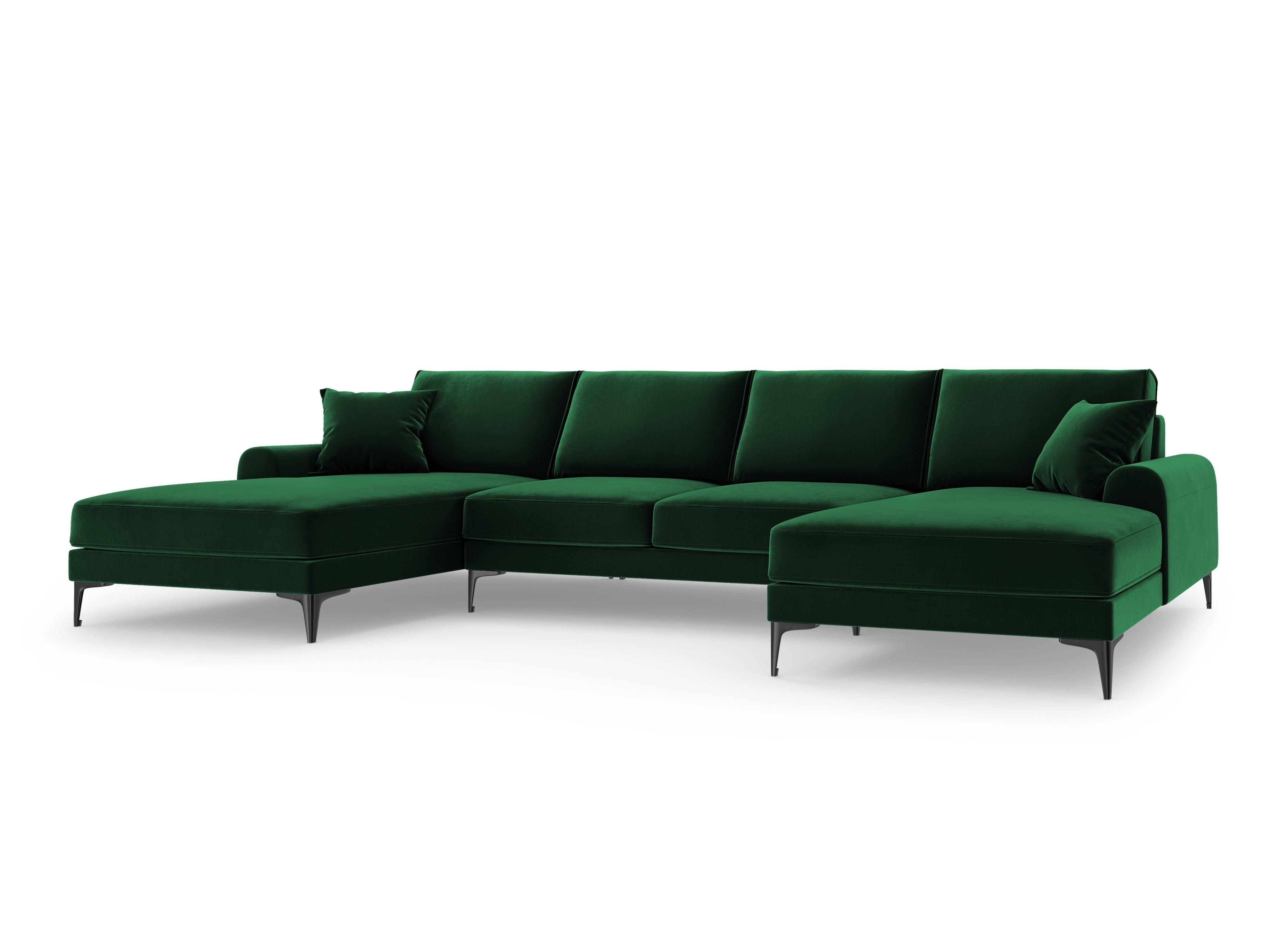Narożnik aksamitny w kształcie U MADARA butelkowa zieleń z czarną podstawą Mazzini Sofas Eye on Design