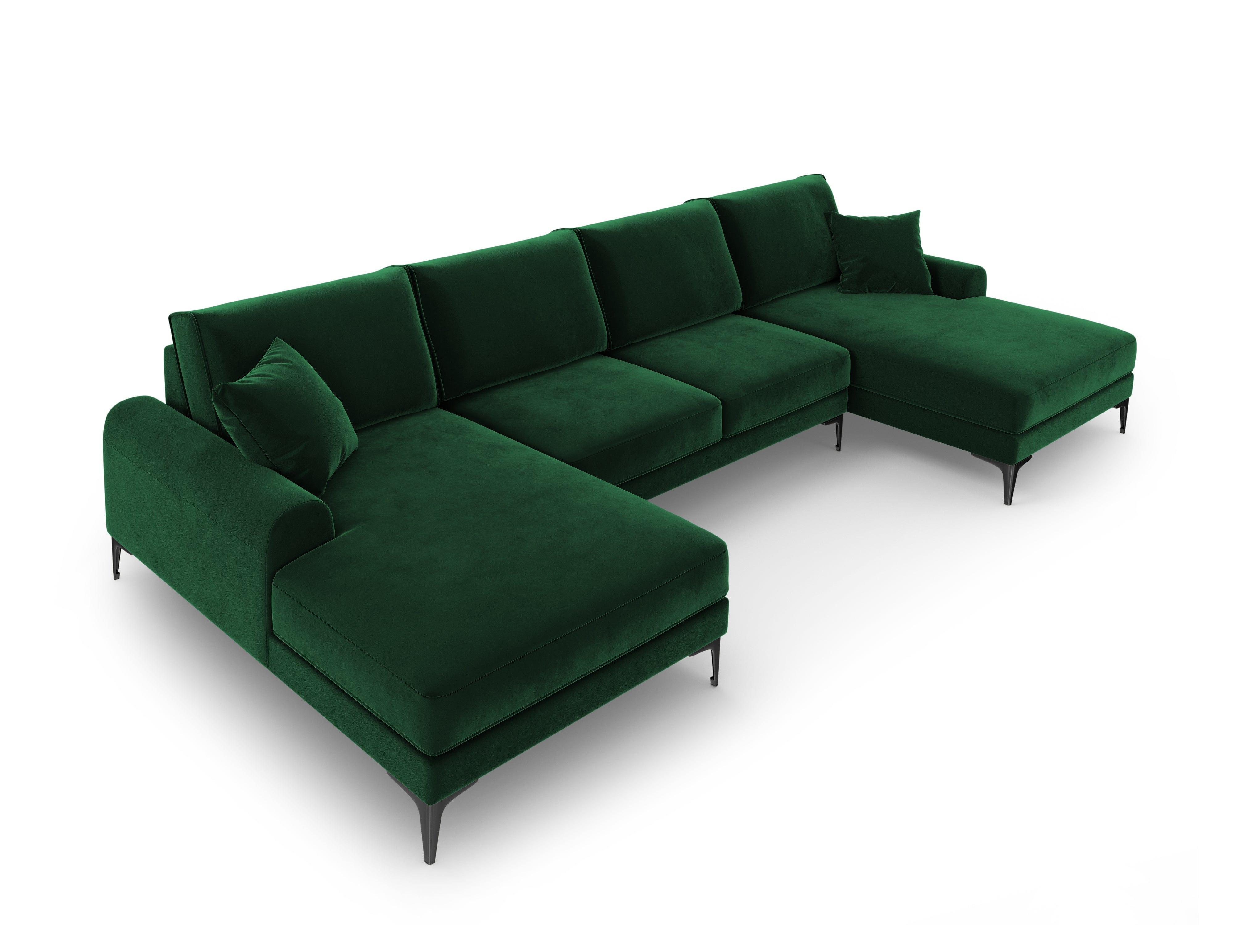 Narożnik aksamitny w kształcie U MADARA butelkowa zieleń z czarną podstawą Mazzini Sofas Eye on Design