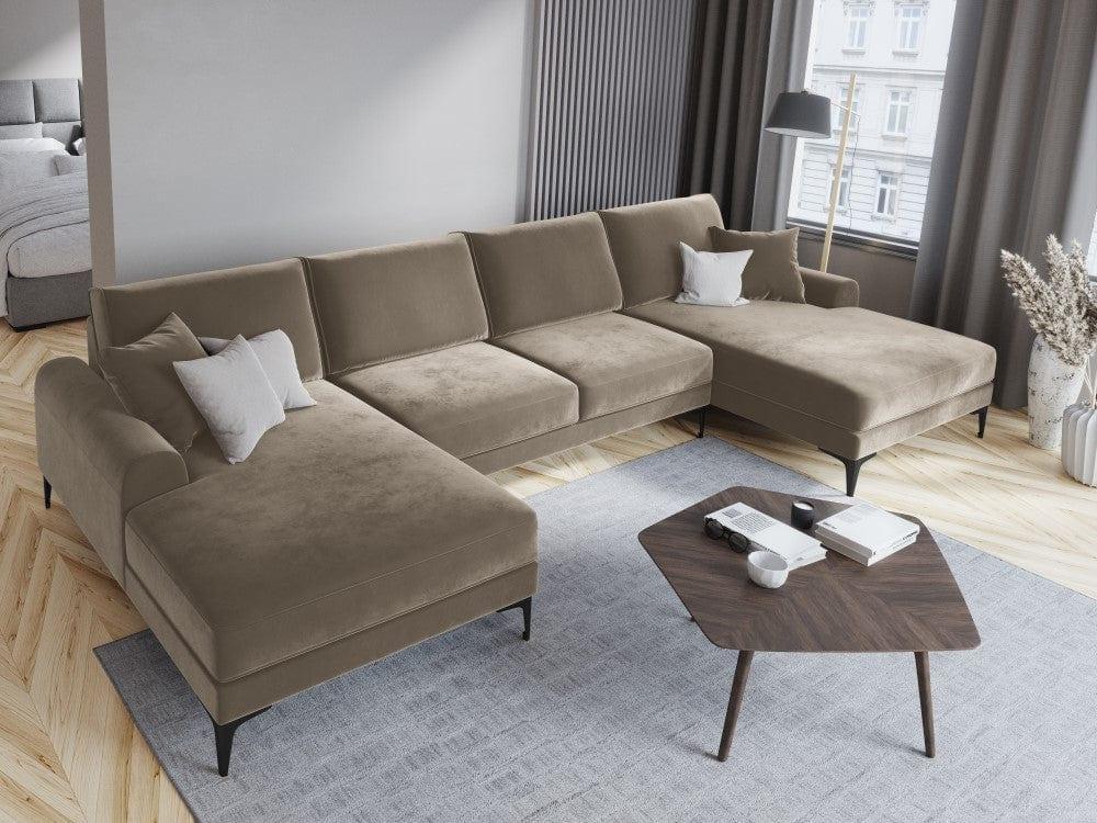 Narożnik aksamitny w kształcie U MADARA cappuccino z czarną podstawą Mazzini Sofas Eye on Design