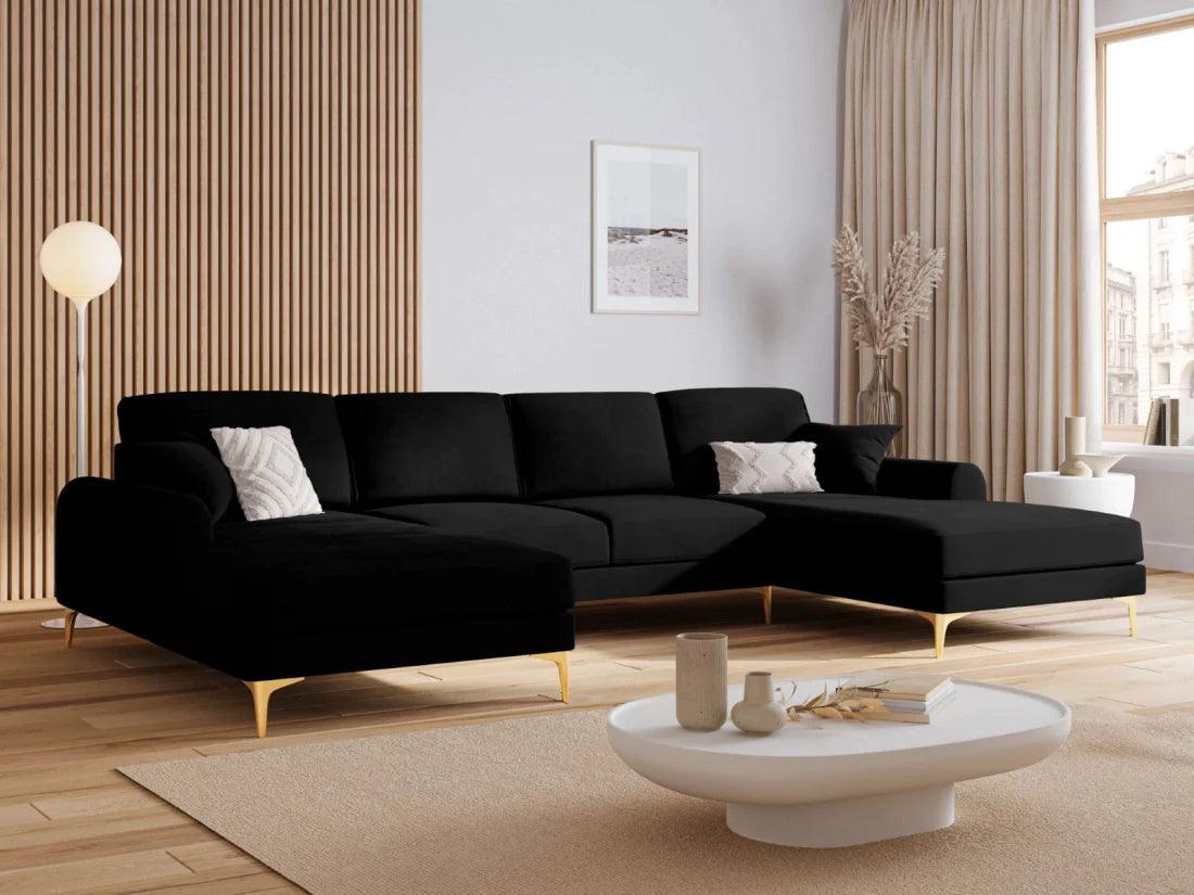 Narożnik aksamitny w kształcie U MADARA czarny ze złotą podstawą Mazzini Sofas Eye on Design