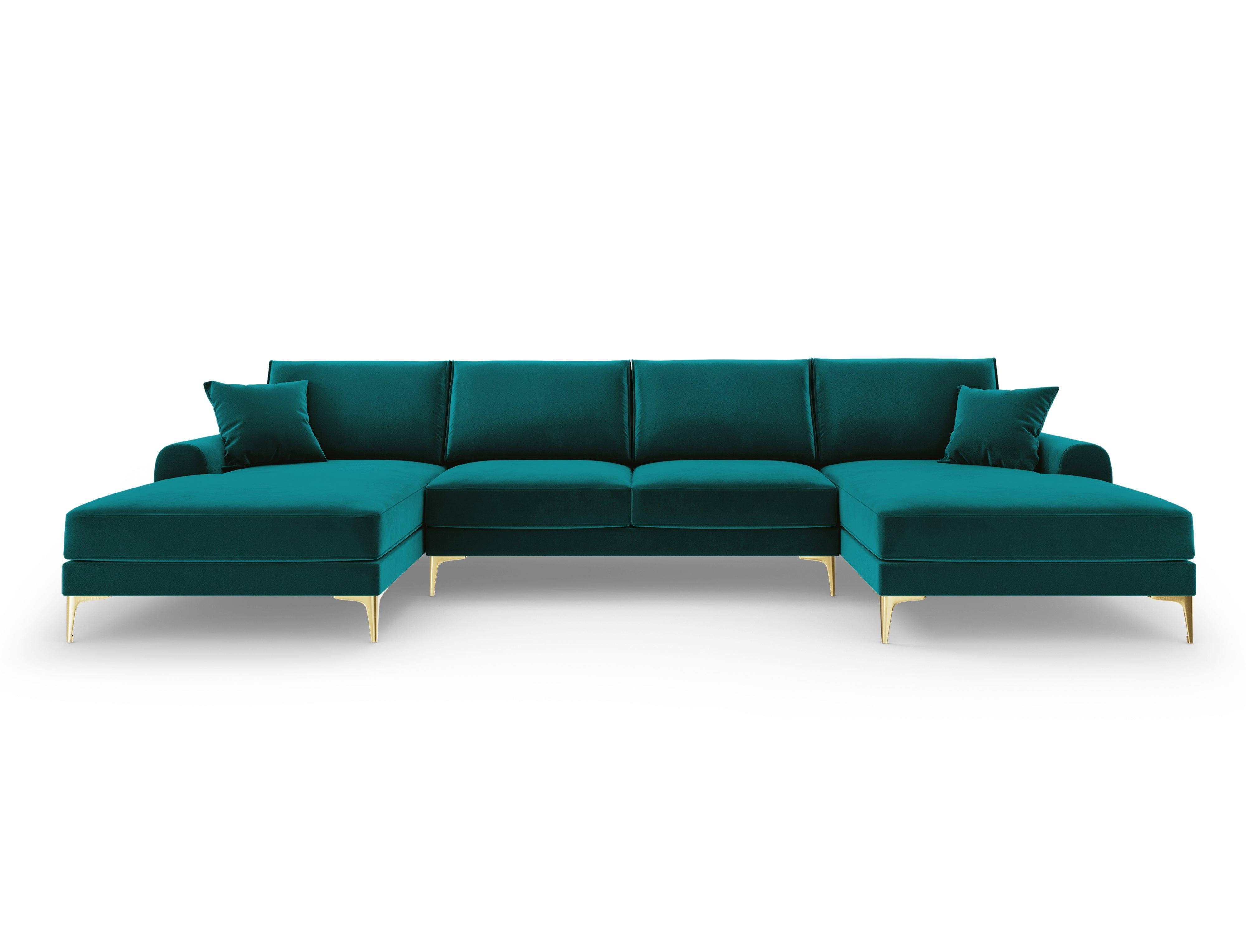 Narożnik aksamitny w kształcie U MADARA turkusowy ze złotą podstawą Mazzini Sofas Eye on Design