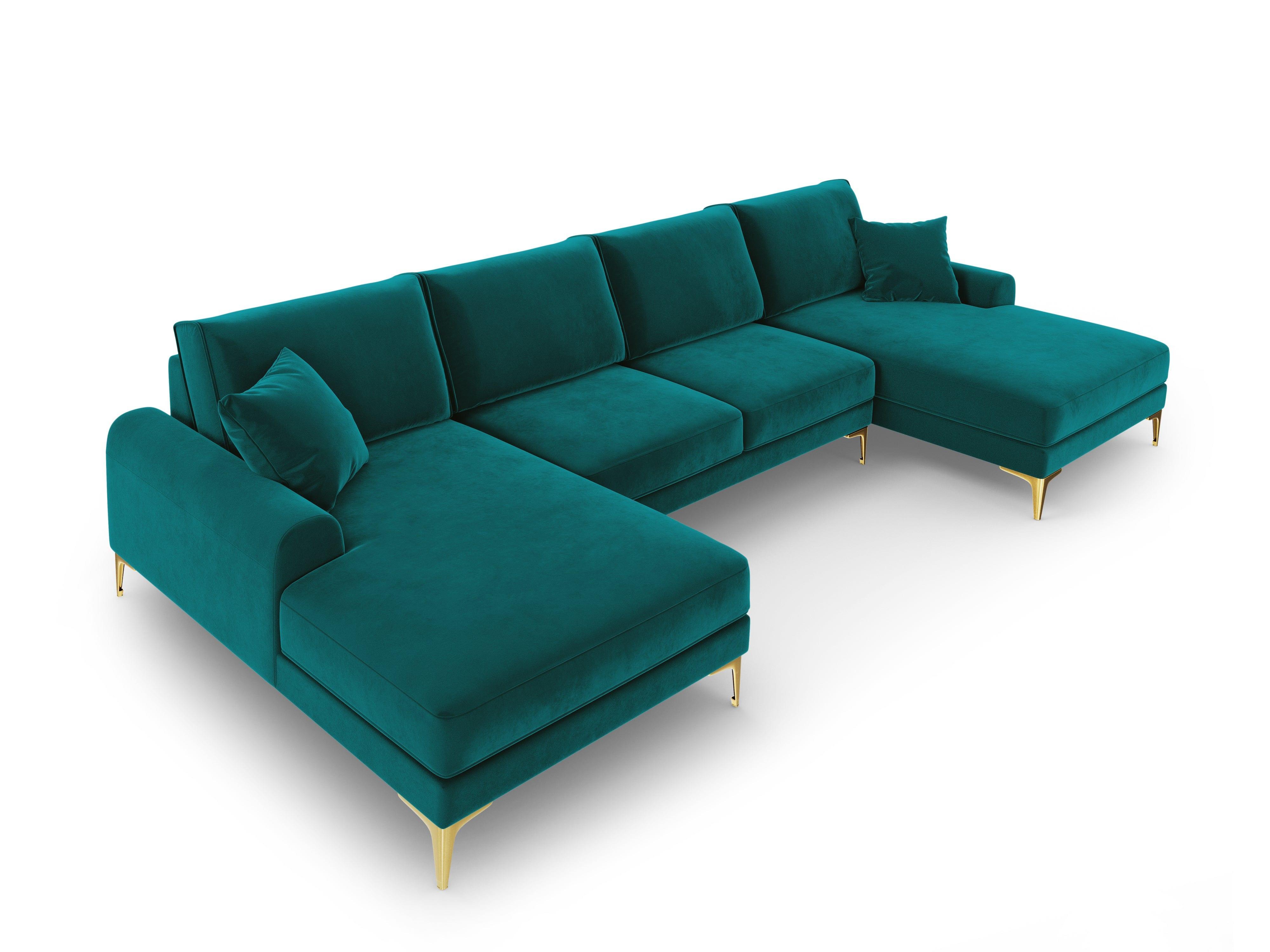 Narożnik aksamitny w kształcie U MADARA turkusowy ze złotą podstawą Mazzini Sofas Eye on Design
