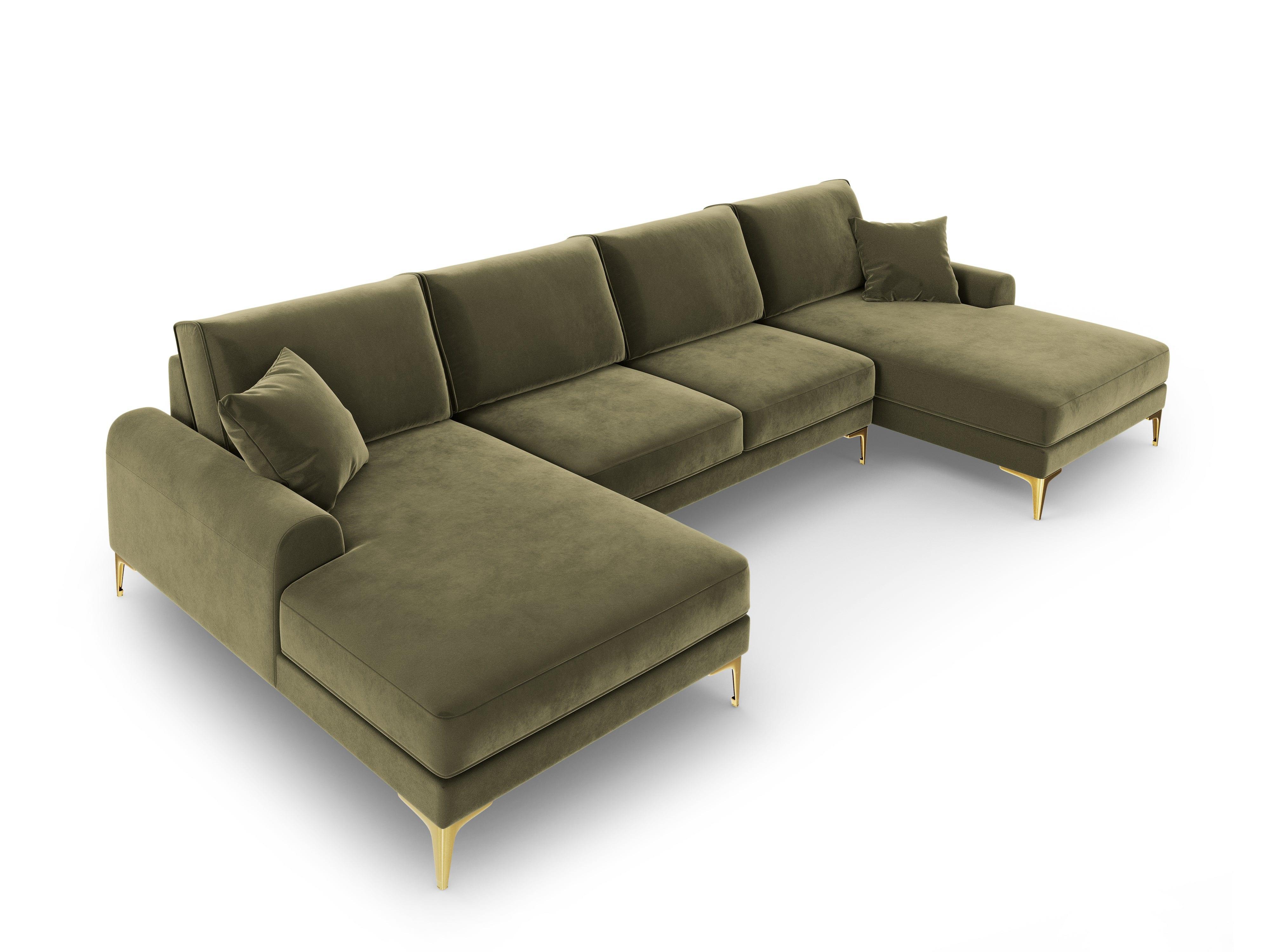Narożnik aksamitny w kształcie U MADARA zielony ze złotą podstawą Mazzini Sofas Eye on Design