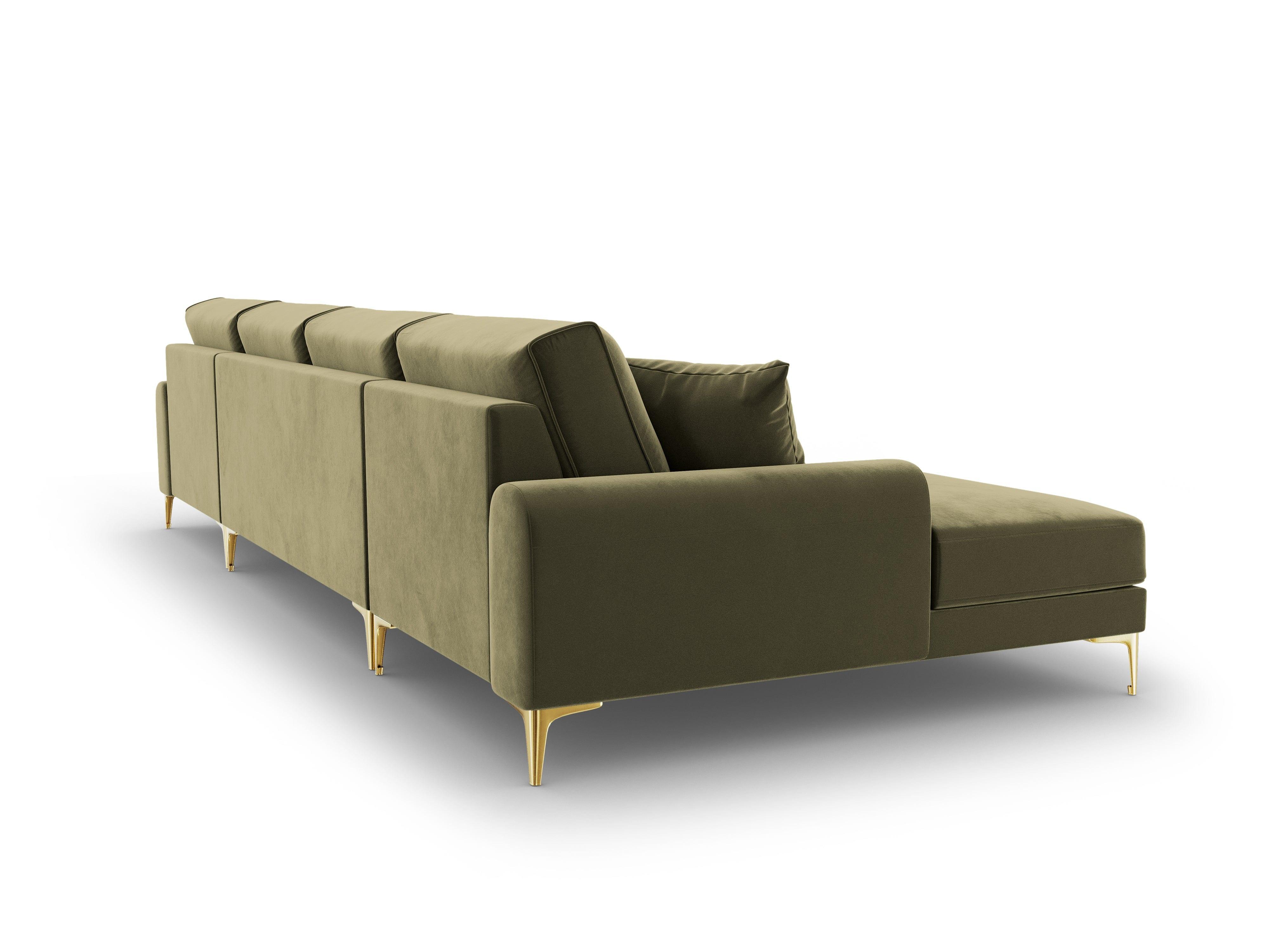 Narożnik aksamitny w kształcie U MADARA zielony ze złotą podstawą Mazzini Sofas Eye on Design