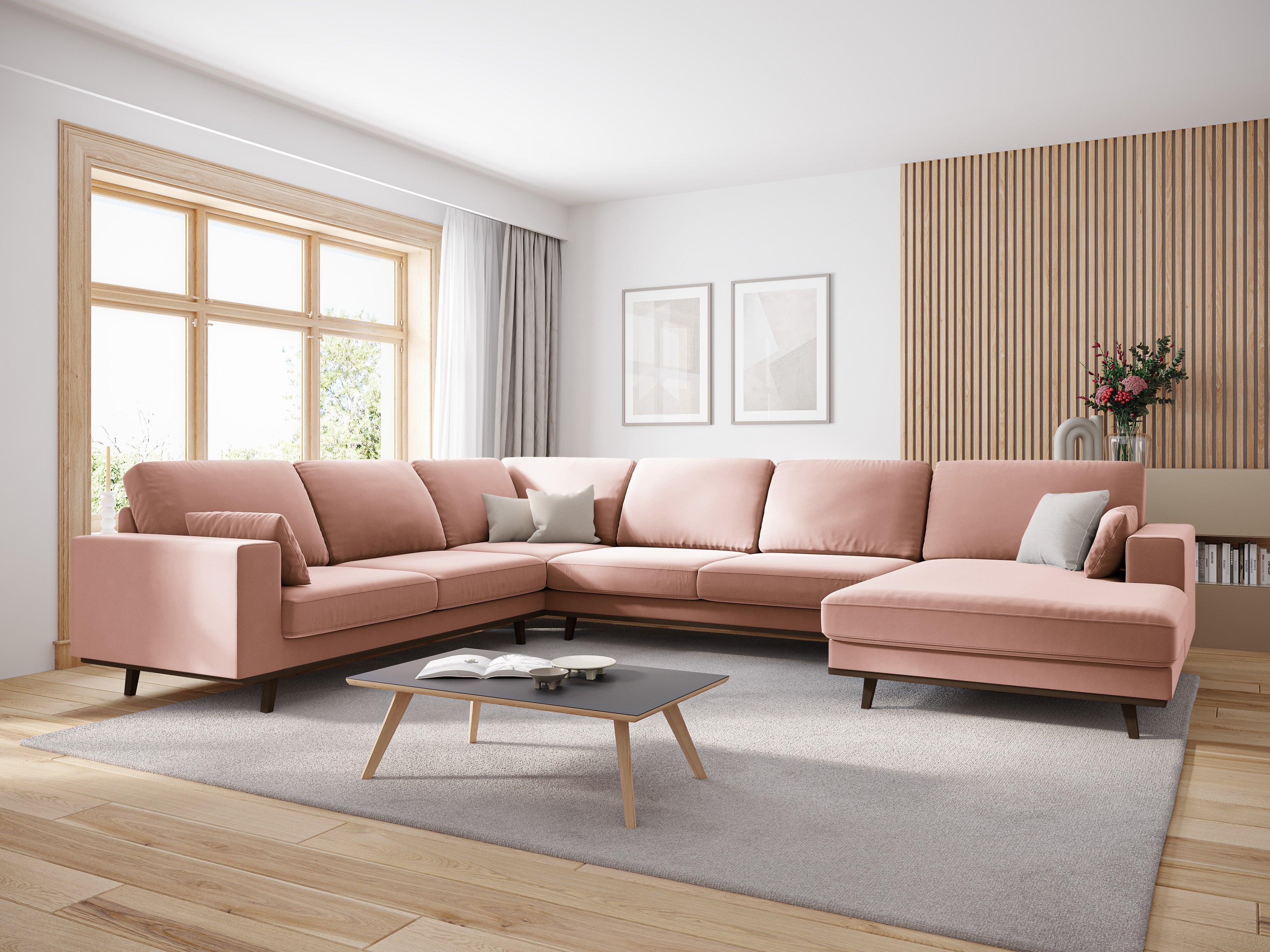 Narożnik lewostronny aksamitny panoramiczny HEBE różowy Mazzini Sofas Eye on Design