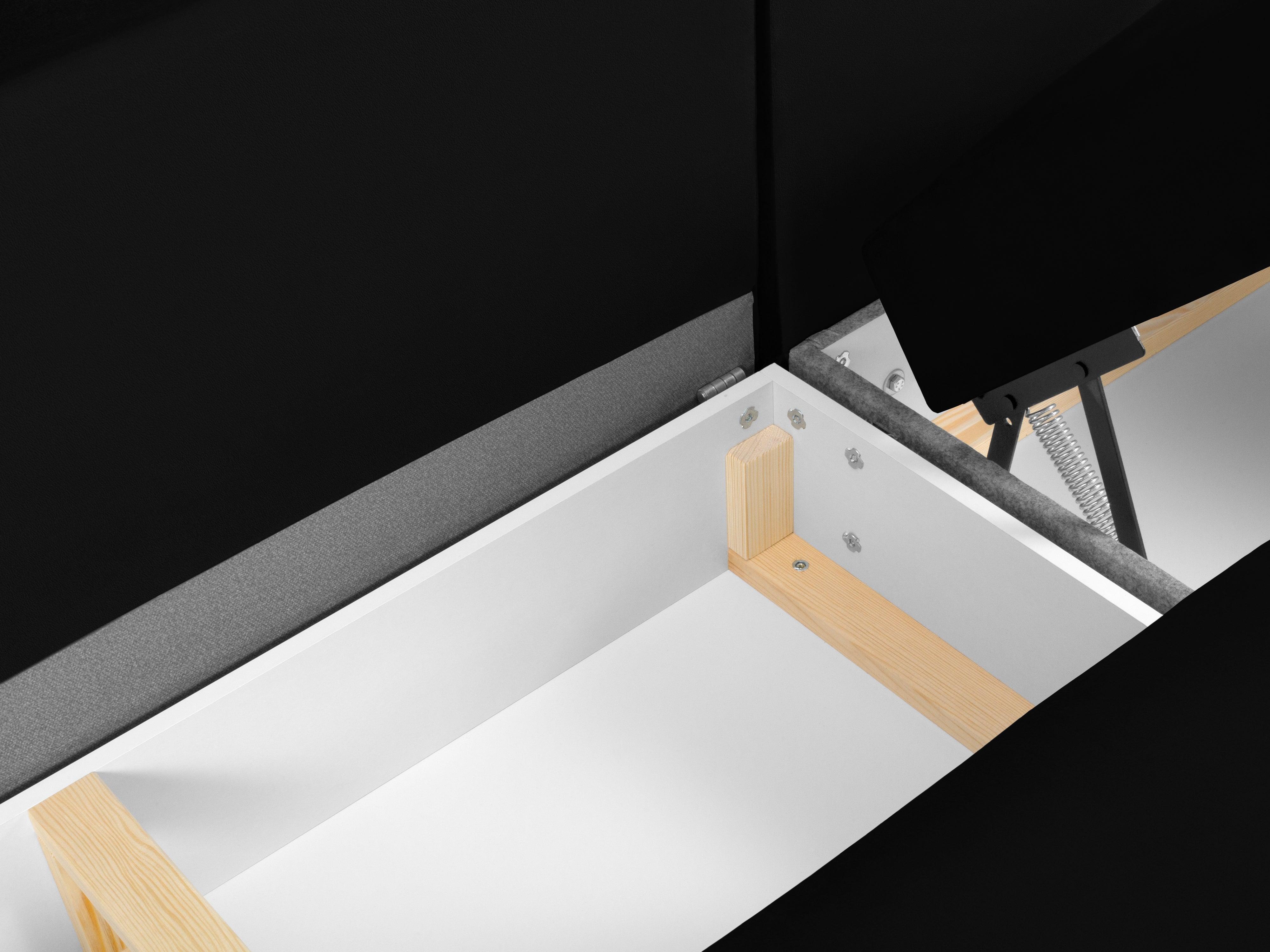 Narożnik lewostronny aksamitny panoramiczny z funkcją spania KYOTO czarny ze złotą podstawą Cosmopolitan Design Eye on Design