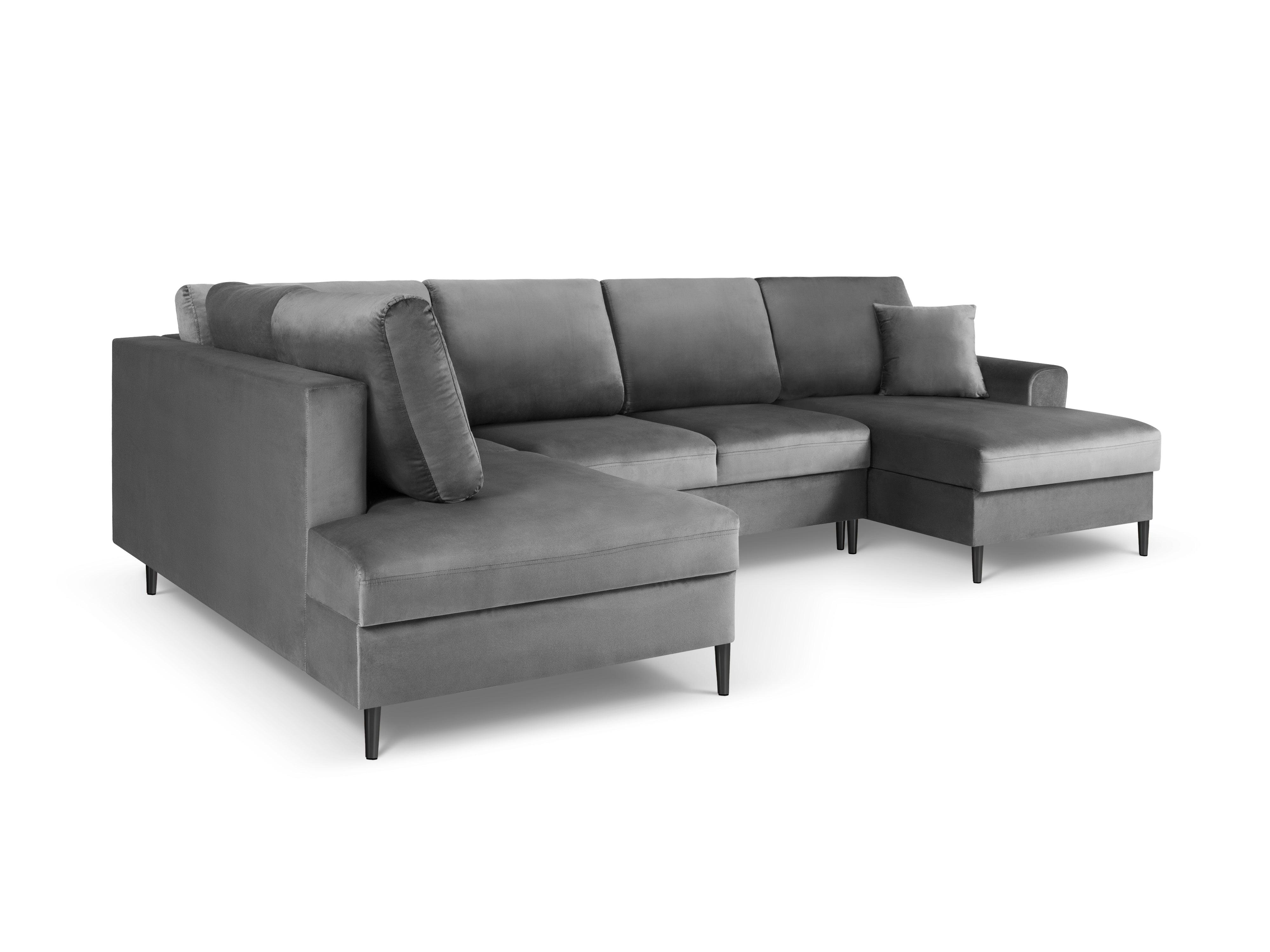 Narożnik lewostronny aksamitny panoramiczny z funkcją spania KYOTO jasnoszary z czarną podstawą Cosmopolitan Design Eye on Design