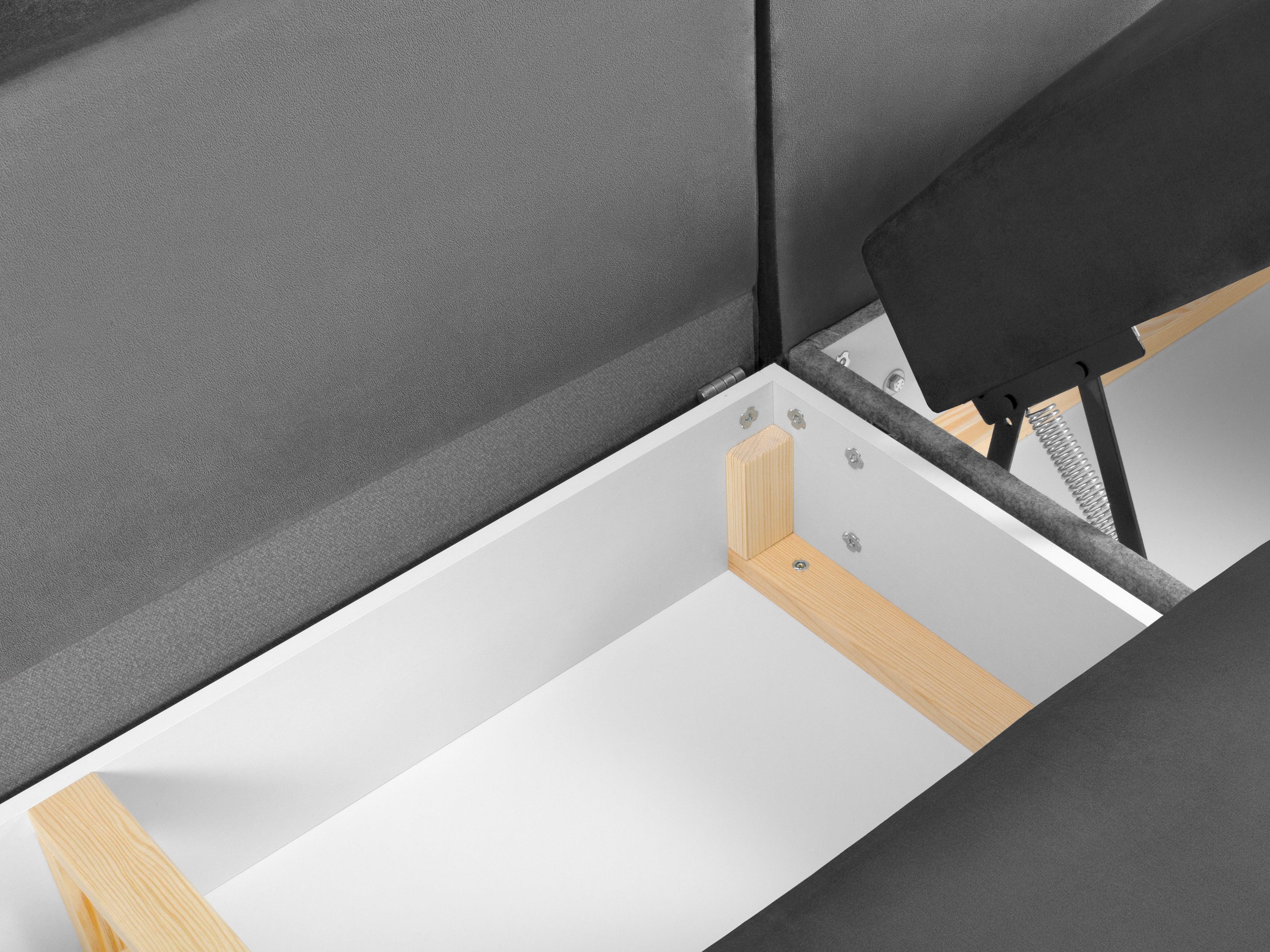 Narożnik lewostronny aksamitny panoramiczny z funkcją spania KYOTO jasnoszary z czarną podstawą Cosmopolitan Design Eye on Design