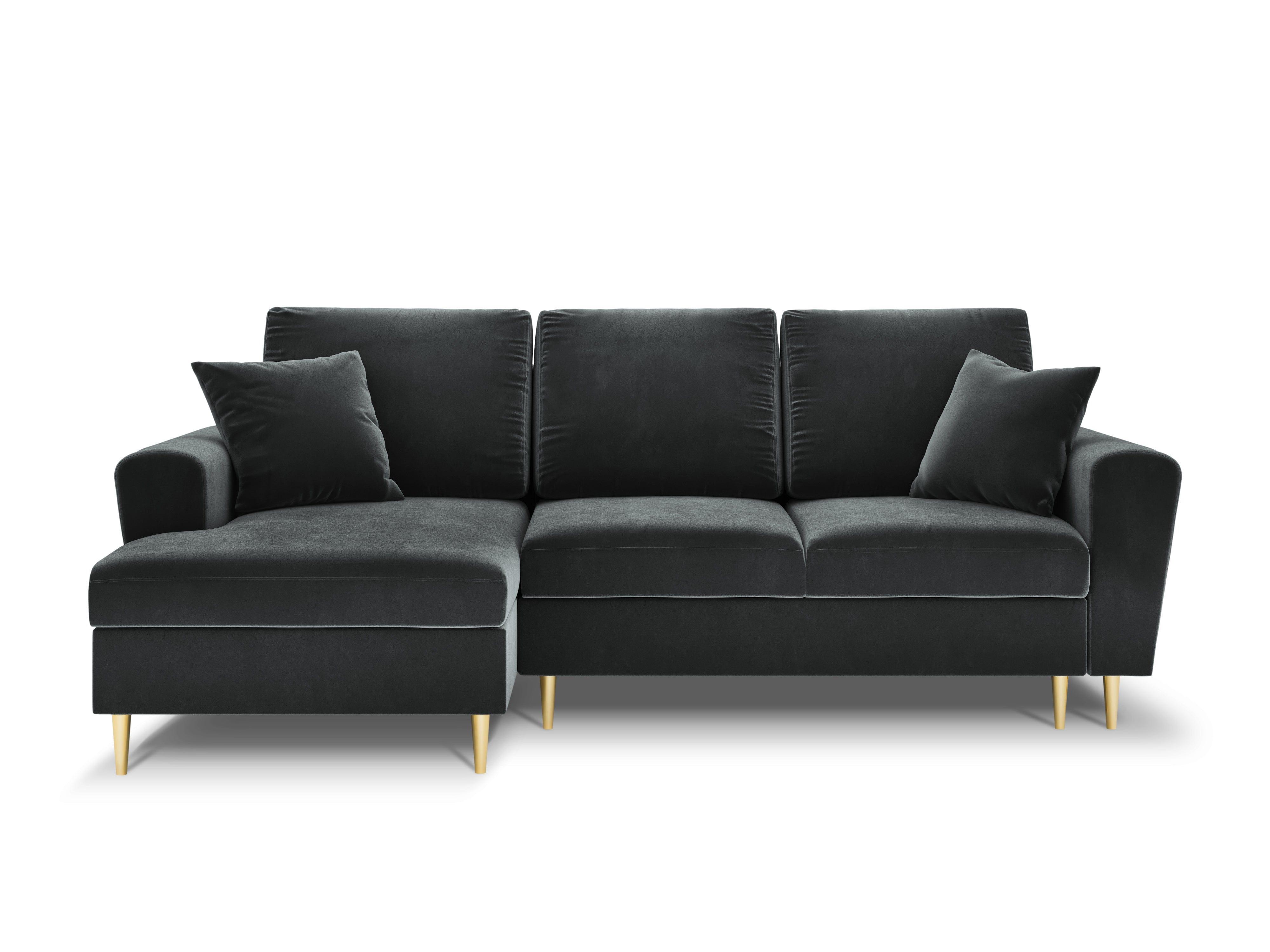 Narożnik lewostronny aksamitny z funkcją spania KYOTO ciemnoszary ze złotą podstawą Cosmopolitan Design Eye on Design