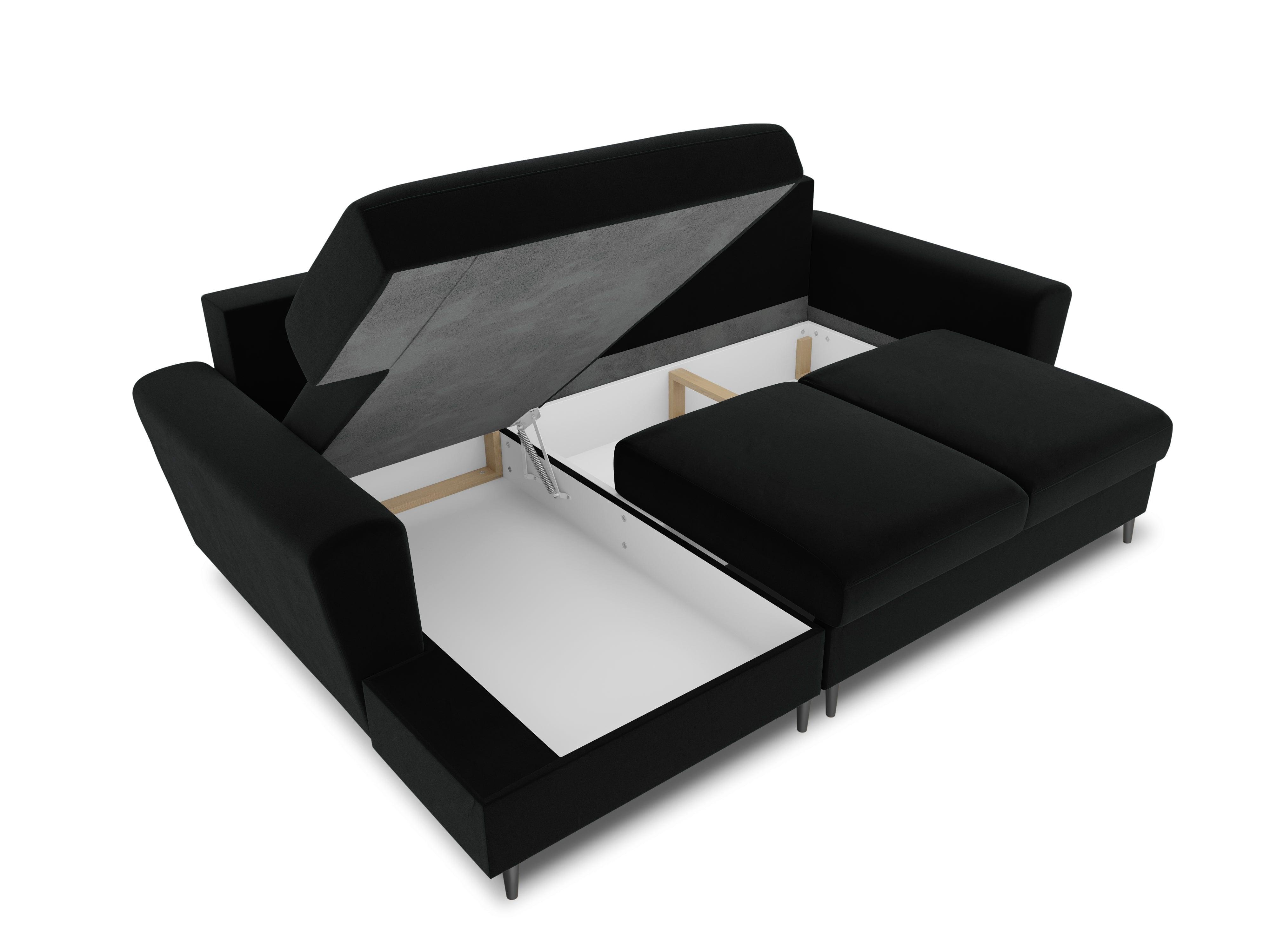 Narożnik lewostronny aksamitny z funkcją spania KYOTO czarny z czarną podstawą Cosmopolitan Design Eye on Design