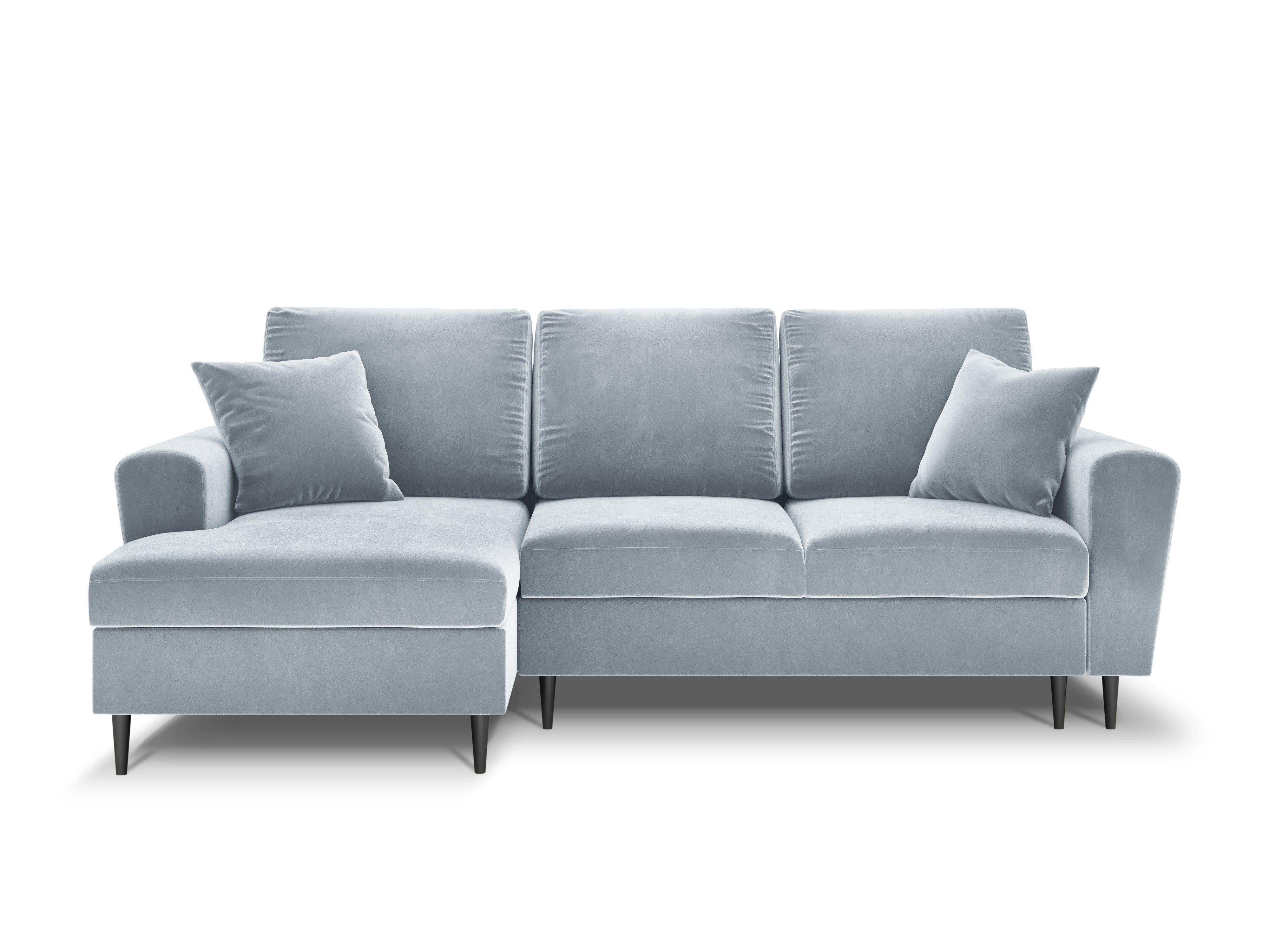 Narożnik lewostronny aksamitny z funkcją spania KYOTO jasnoniebieski z czarną podstawą Cosmopolitan Design Eye on Design