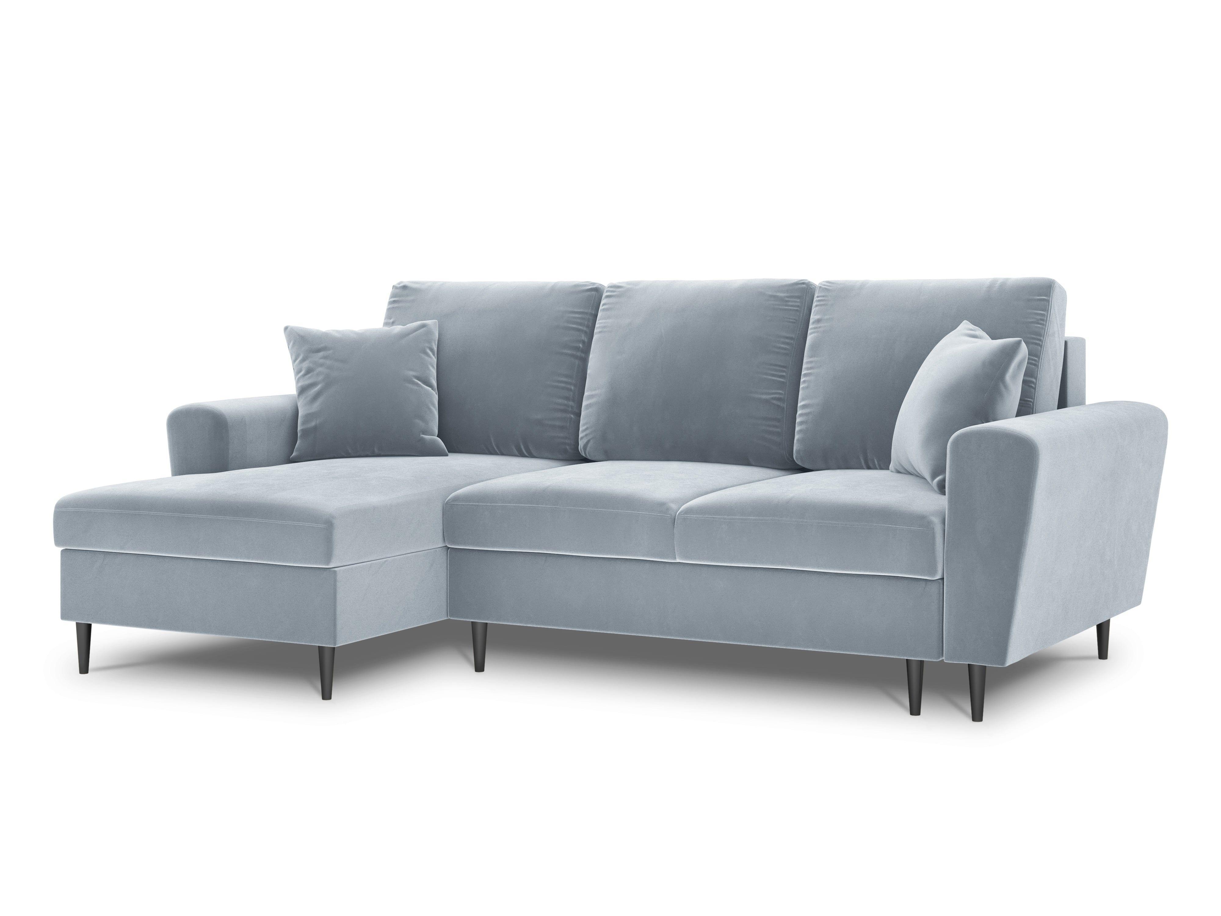 Narożnik lewostronny aksamitny z funkcją spania KYOTO jasnoniebieski z czarną podstawą Cosmopolitan Design Eye on Design