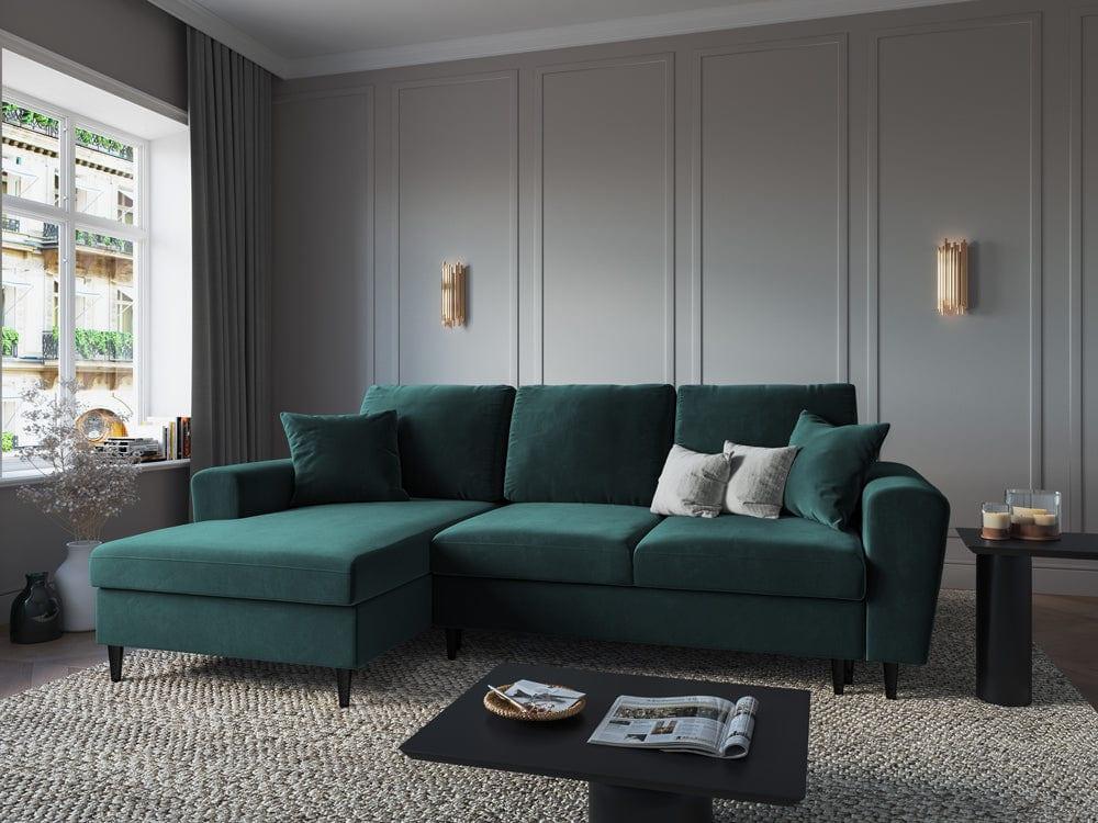 Narożnik lewostronny aksamitny z funkcją spania KYOTO petrol z czarną podstawą Cosmopolitan Design Eye on Design