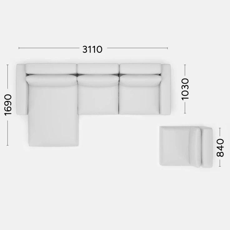 Narożnik lewostronny LENA Rosanero 311x103x169 cm z dodatkowym szezlongiem Grupa 0 Eye on Design