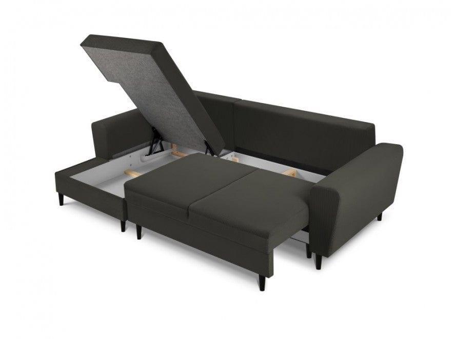 Narożnik lewostronny sztruksowy z funkcją spania KYOTO czarny Cosmopolitan Design Eye on Design