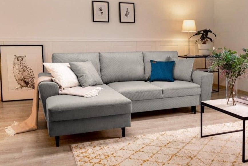 Narożnik lewostronny sztruksowy z funkcją spania KYOTO jasnoszary Cosmopolitan Design Eye on Design