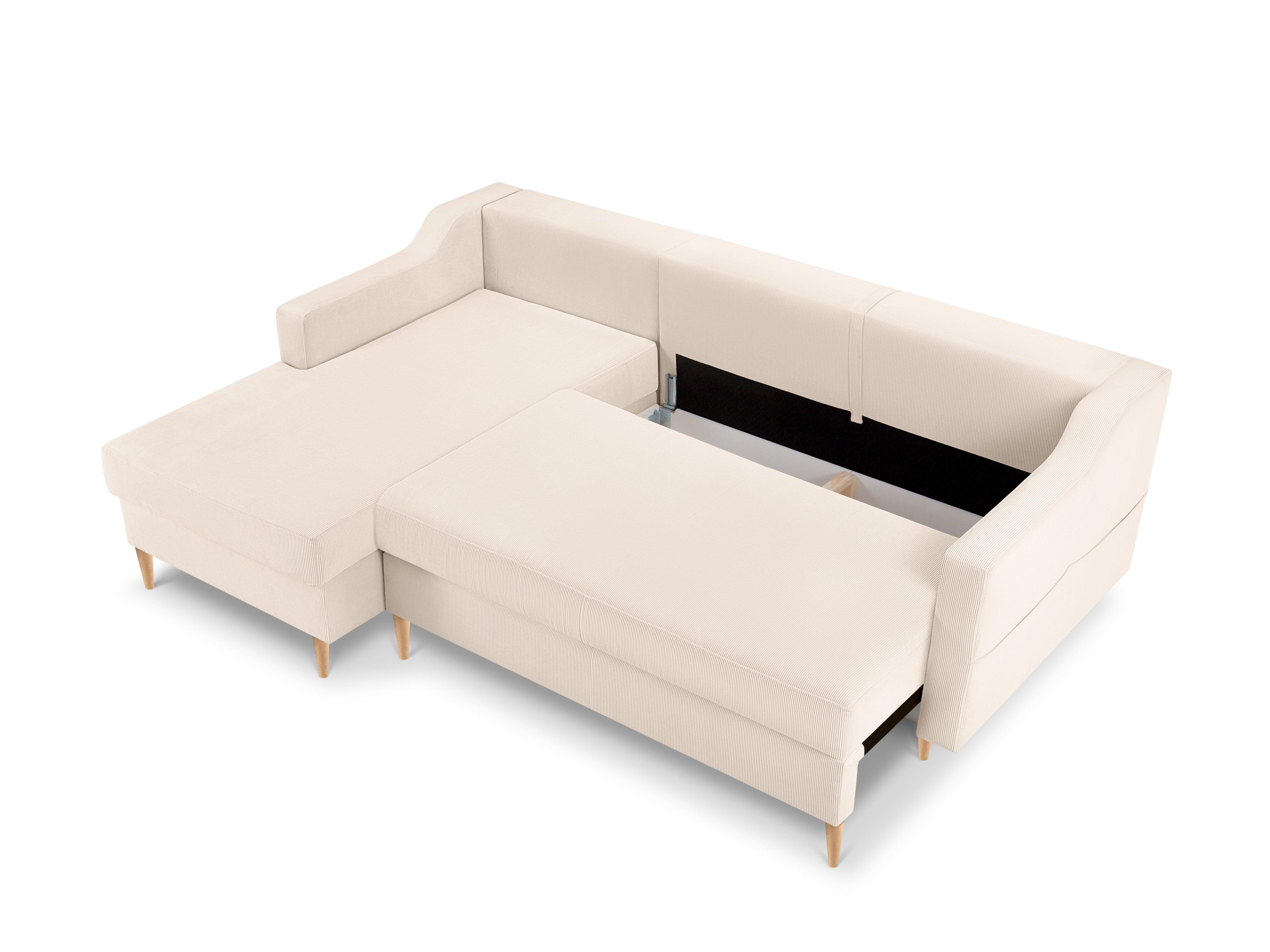 Narożnik lewostronny sztruksowy z funkcją spania ROSE beżowy Mazzini Sofas Eye on Design