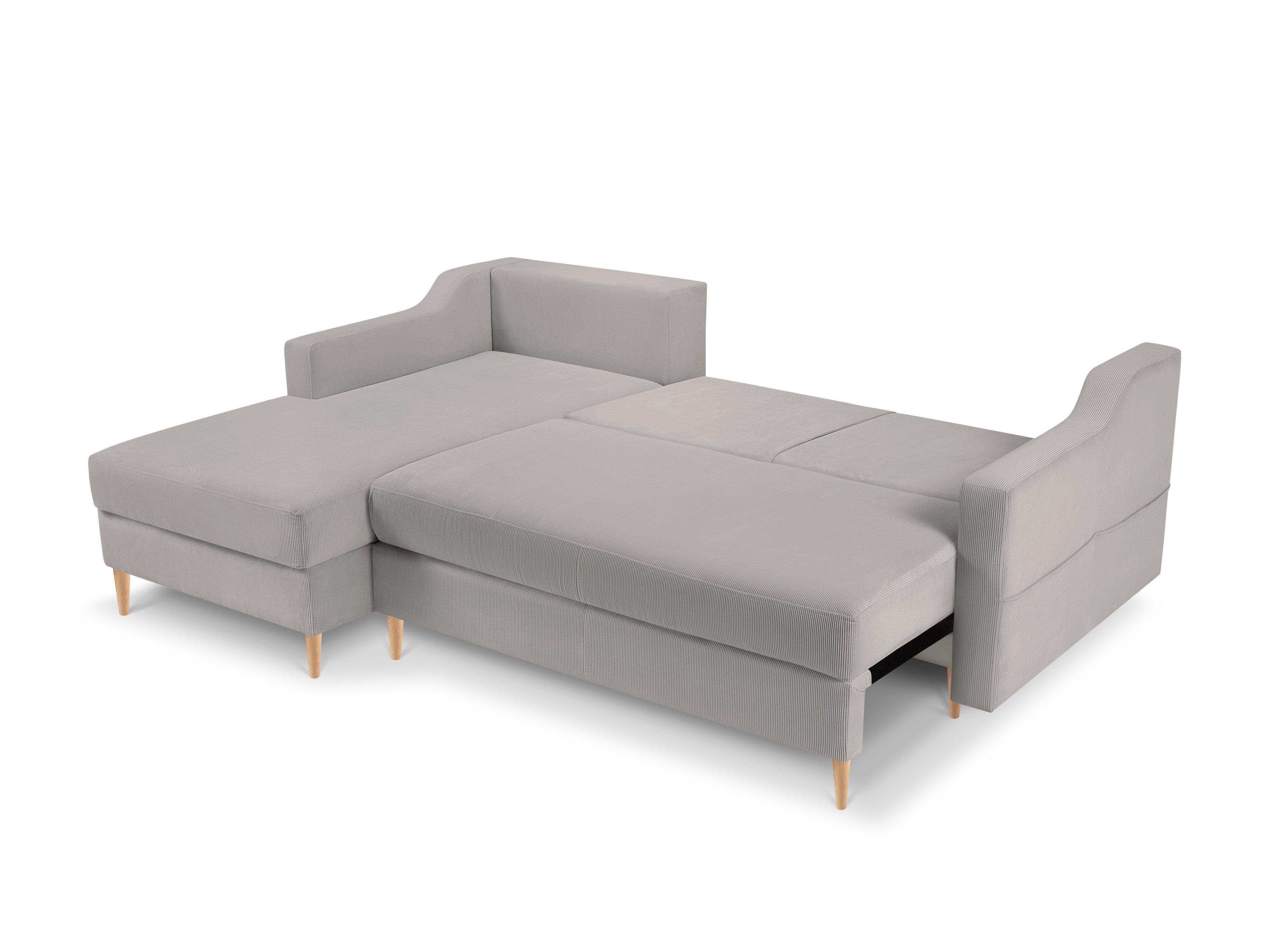 Narożnik lewostronny sztruksowy z funkcją spania ROSE jasnoszary Mazzini Sofas Eye on Design