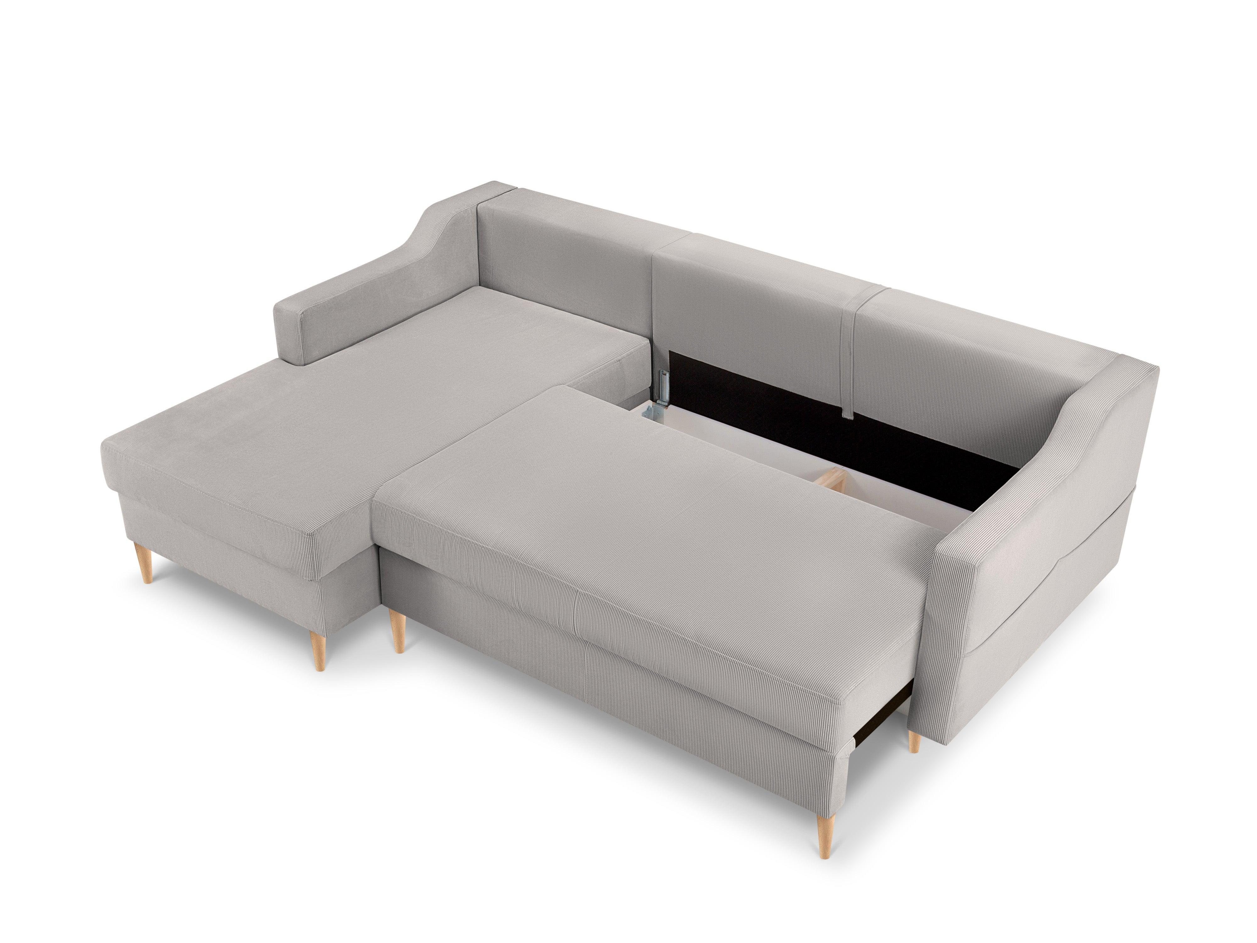 Narożnik lewostronny sztruksowy z funkcją spania ROSE jasnoszary Mazzini Sofas Eye on Design