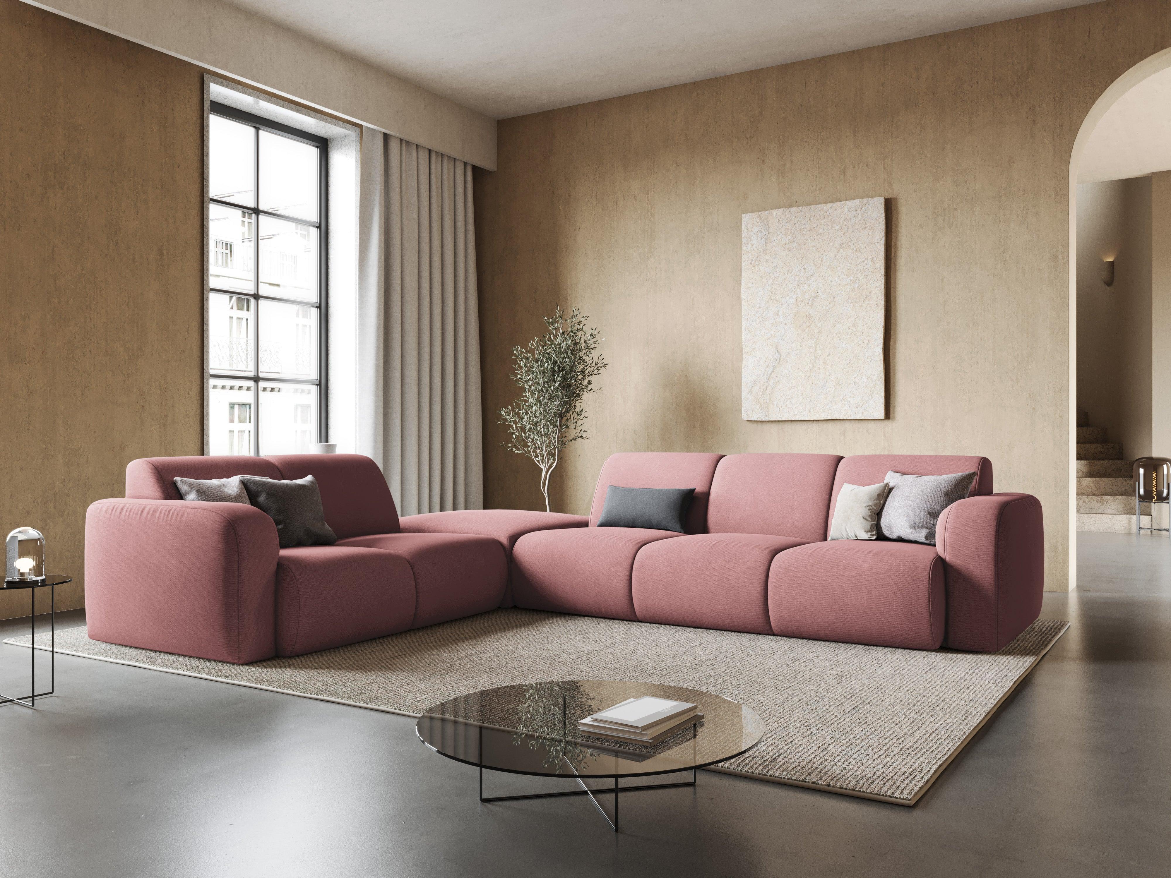Narożnik lewostronny w tkaninie chenillowej 6-osobowy LOLA różowy Windsor & Co Eye on Design