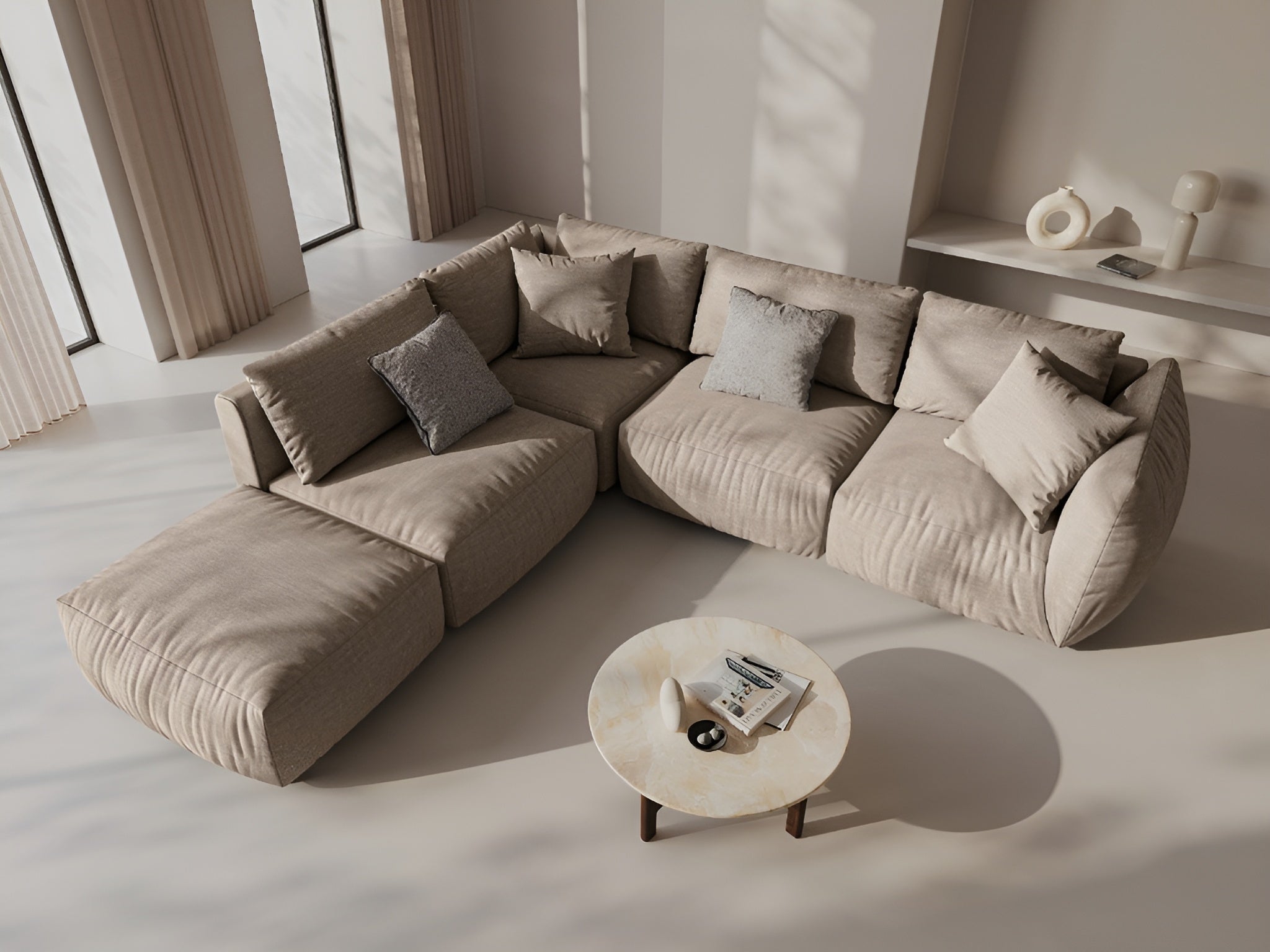 Modulares Ecksofa für 4 Personen, linksseitig, CHRIS, sandfarbener Chenille