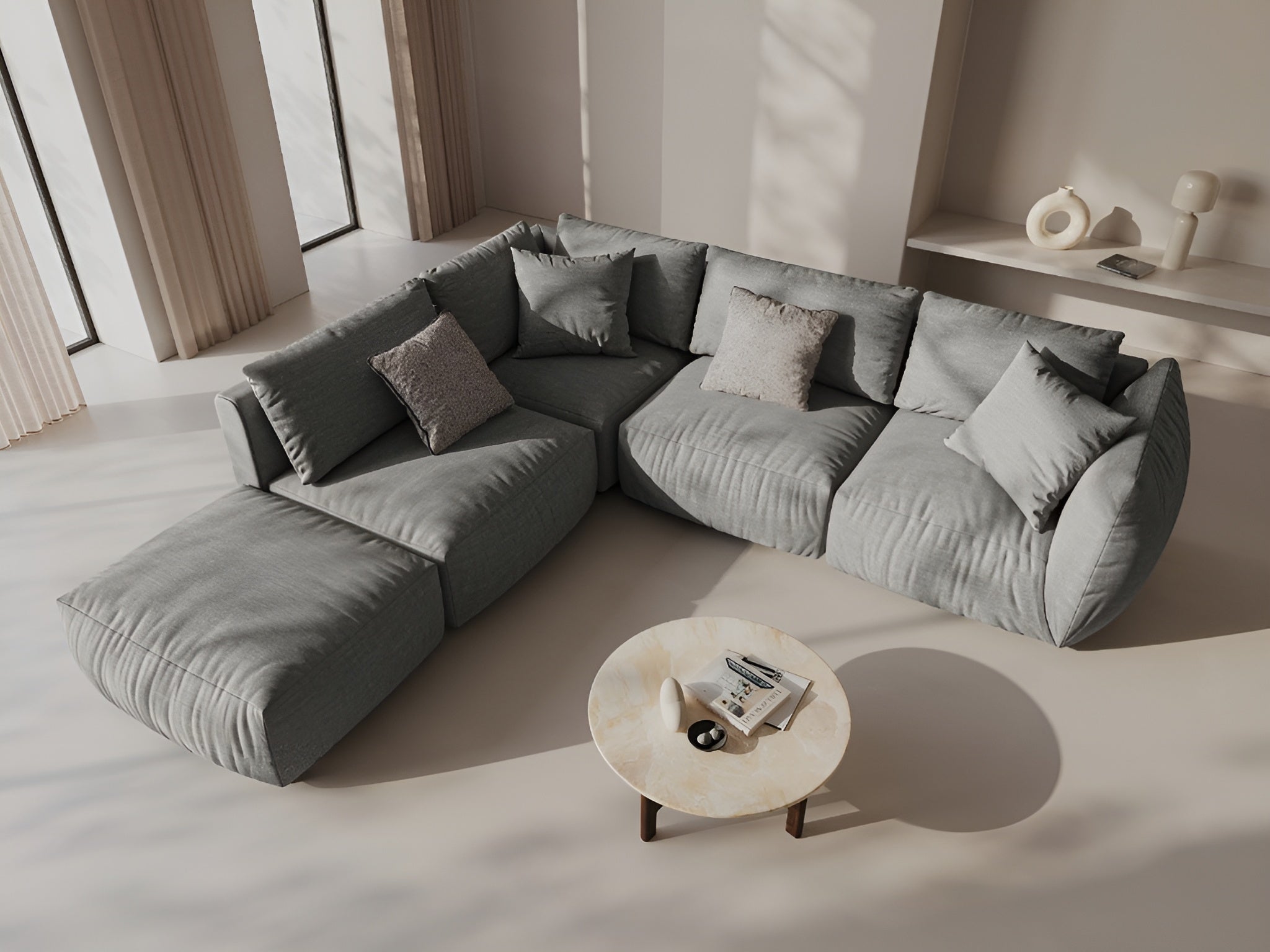 Modulaire hoekbank voor 4 personen, links, CHRIS, grijs chenille