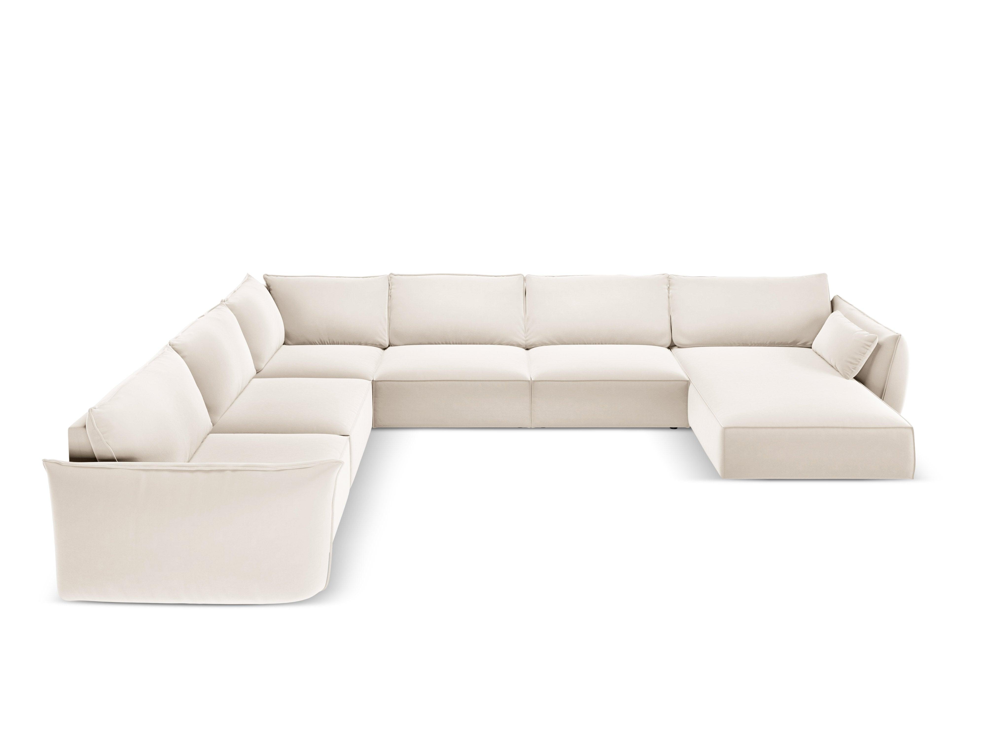 Narożnik panoramiczny aksamitny lewostronny VANDA beżowy – sofa narożna