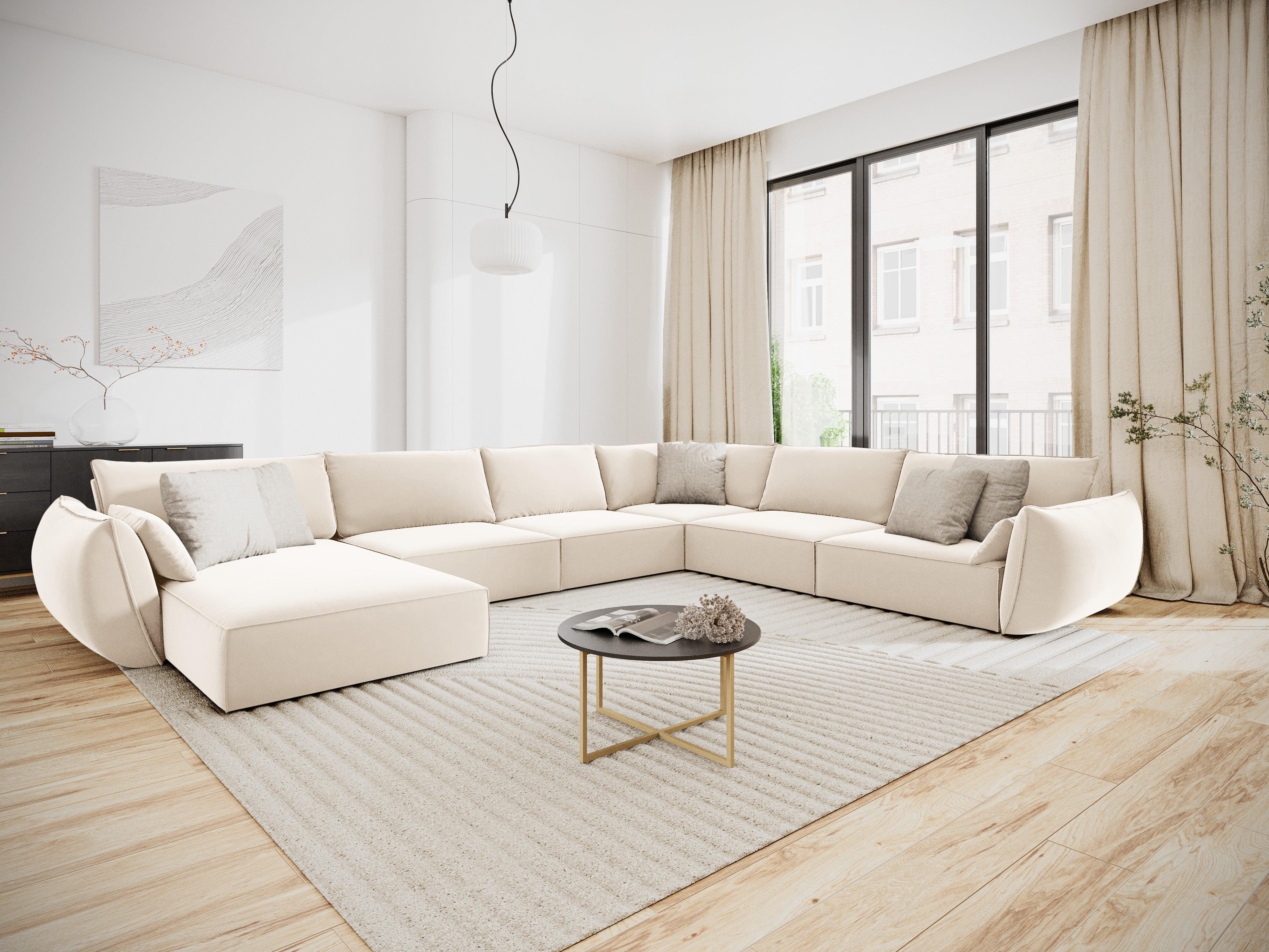 Narożnik panoramiczny aksamitny prawostronny VANDA beżowy Mazzini Sofas Eye on Design