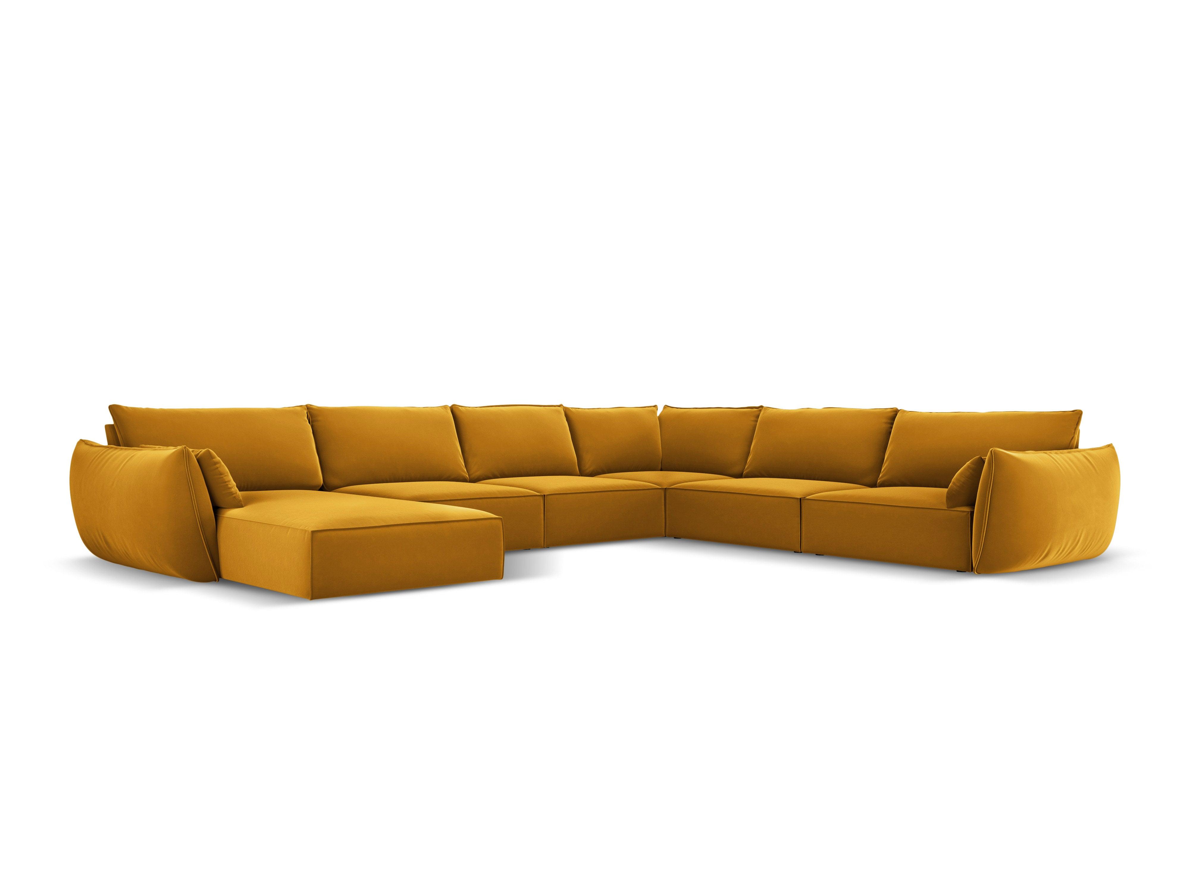 Narożnik panoramiczny aksamitny prawostronny VANDA musztardowy Mazzini Sofas Eye on Design