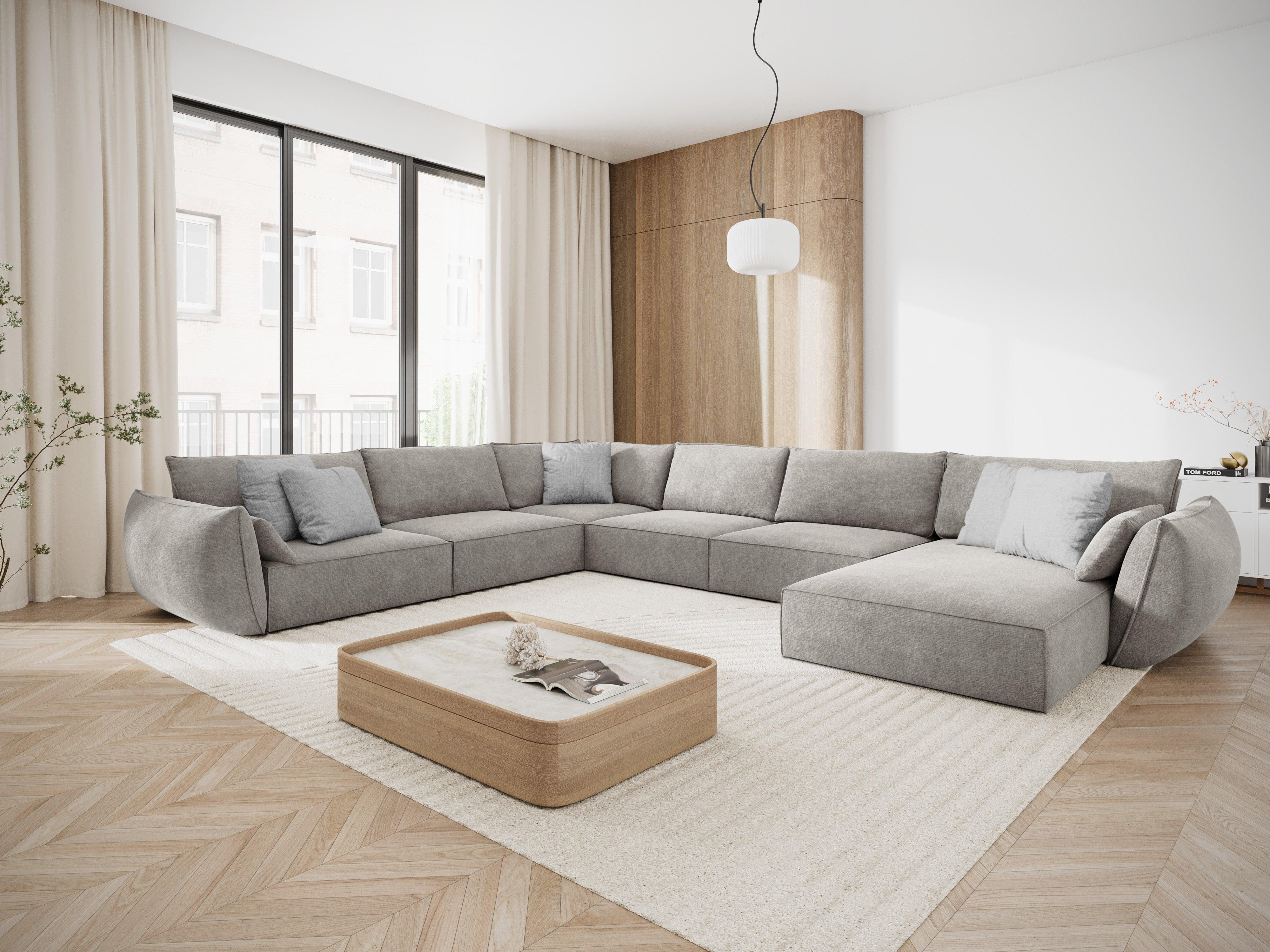 Narożnik panoramiczny w tkaninie szenilowej lewostronny VANDA jasnoszary Mazzini Sofas Eye on Design