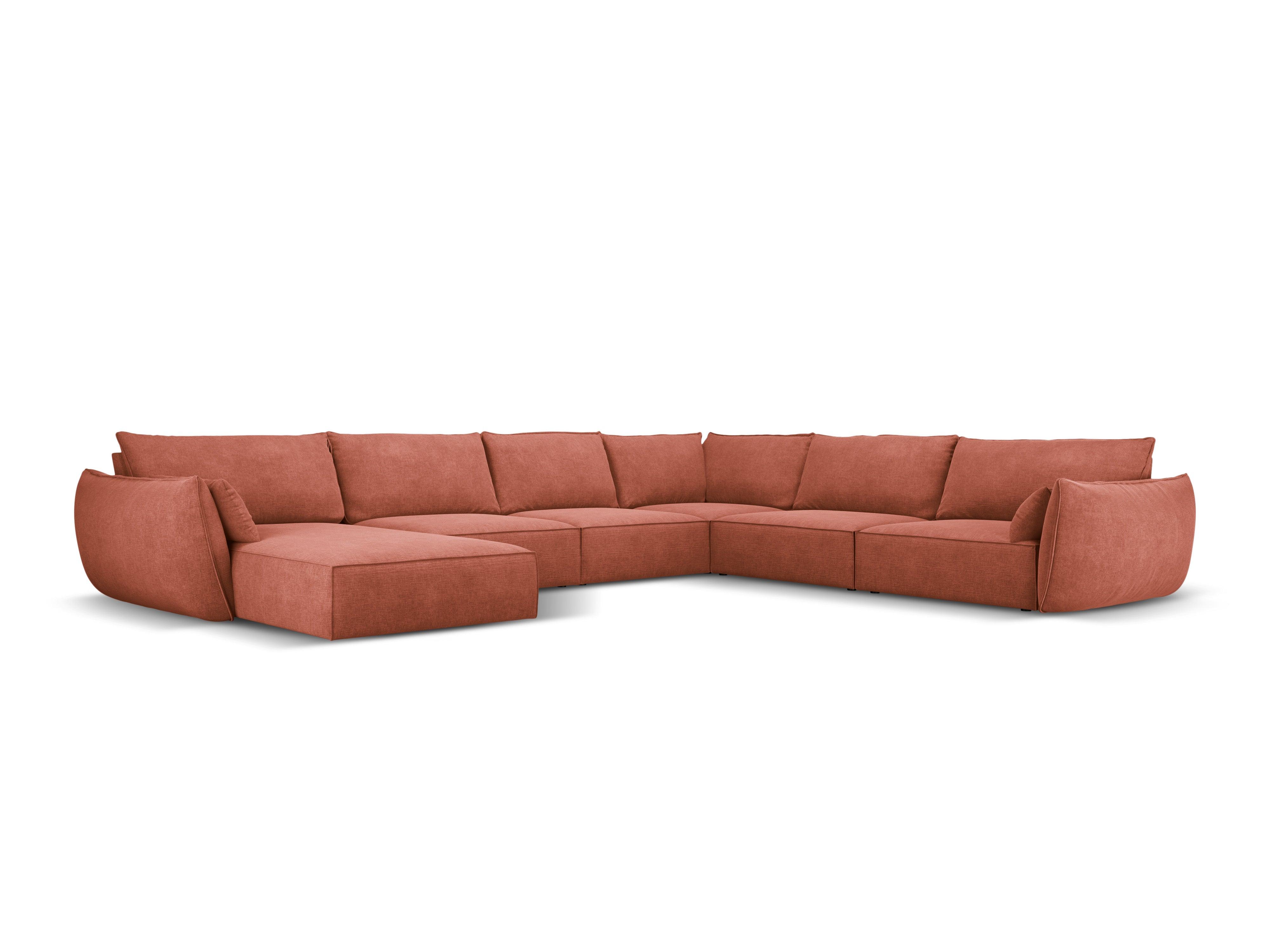 Narożnik panoramiczny w tkaninie szenilowej prawostronny VANDA terracotta Mazzini Sofas Eye on Design
