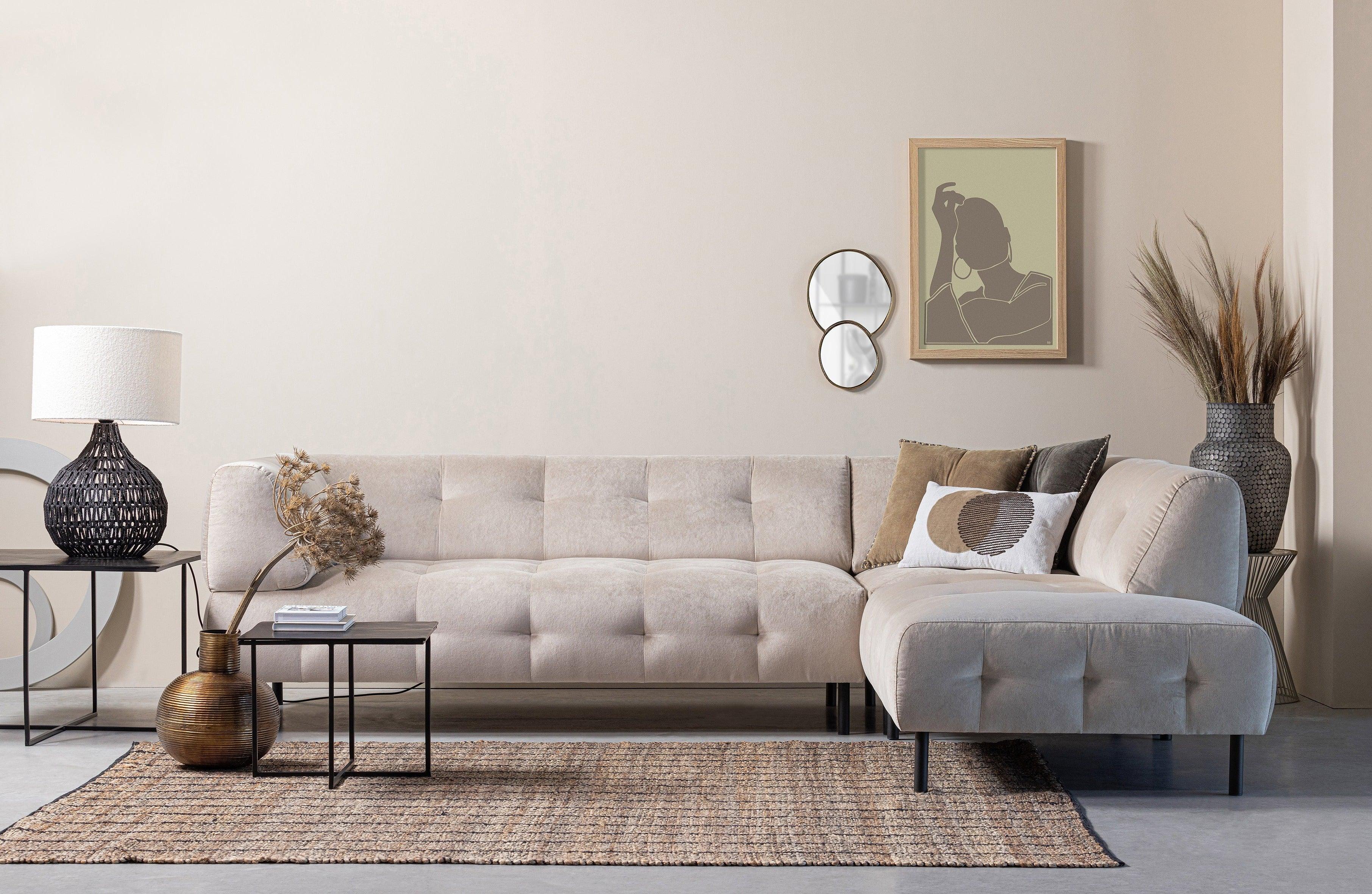 Narożnik prawostronny aksamitny LLOYD piaskowy Woood Exclusive Eye on Design