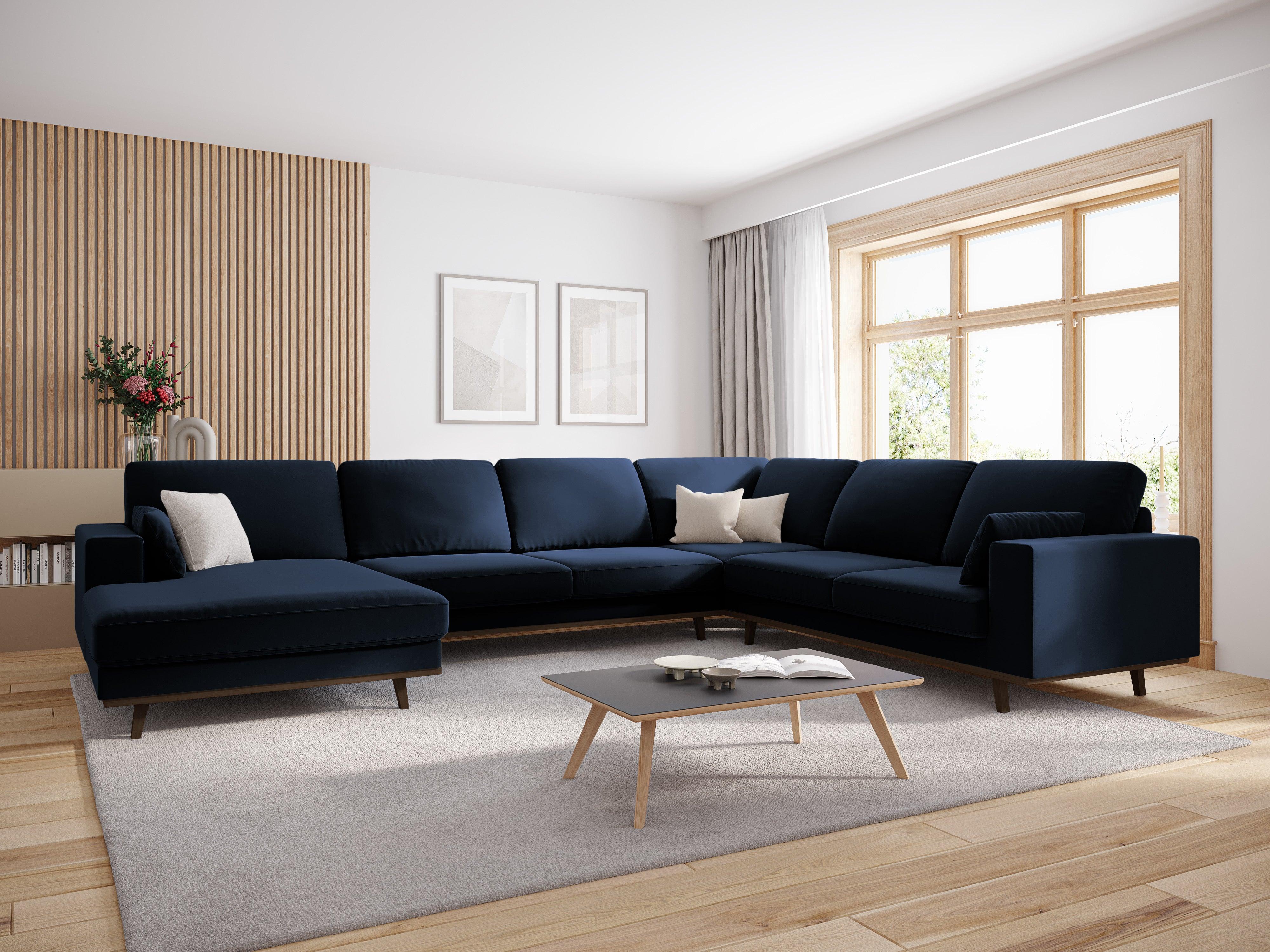 Narożnik prawostronny aksamitny panoramiczny HEBE granat królewski Mazzini Sofas Eye on Design