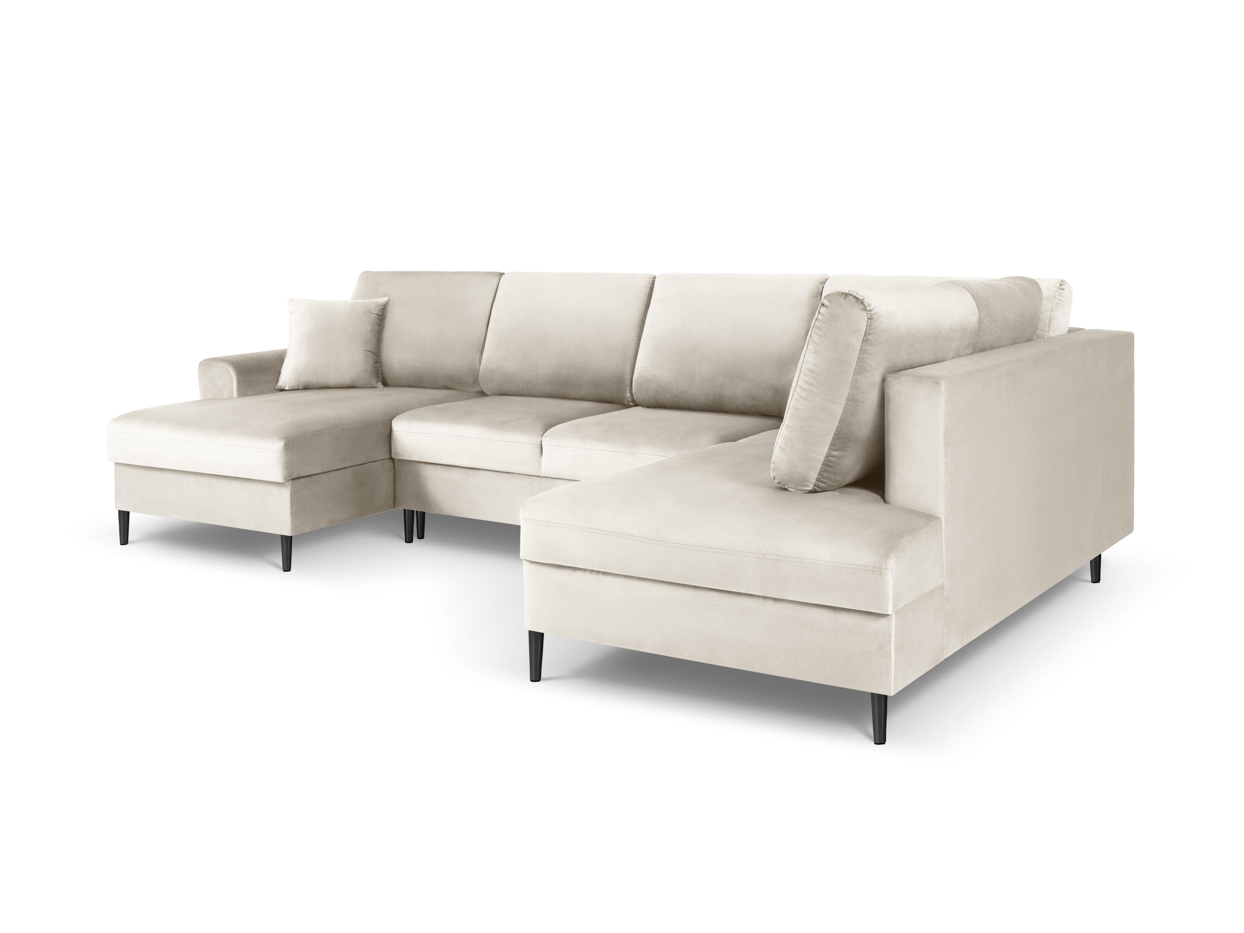 Narożnik prawostronny aksamitny panoramiczny z funkcją spania KYOTO beżowy z czarną podstawą Cosmopolitan Design Eye on Design