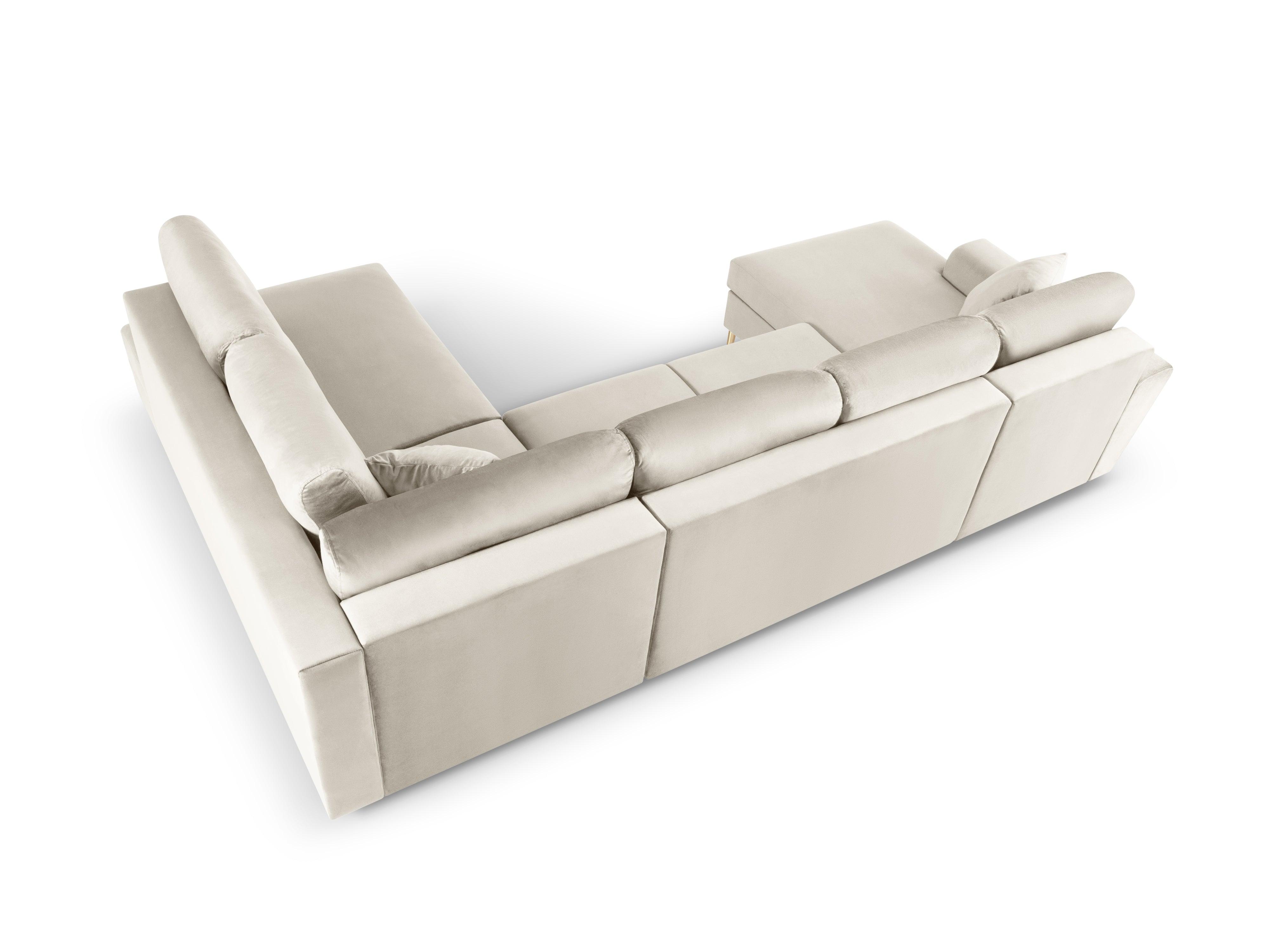 Narożnik prawostronny aksamitny panoramiczny z funkcją spania KYOTO beżowy z czarną podstawą Cosmopolitan Design Eye on Design