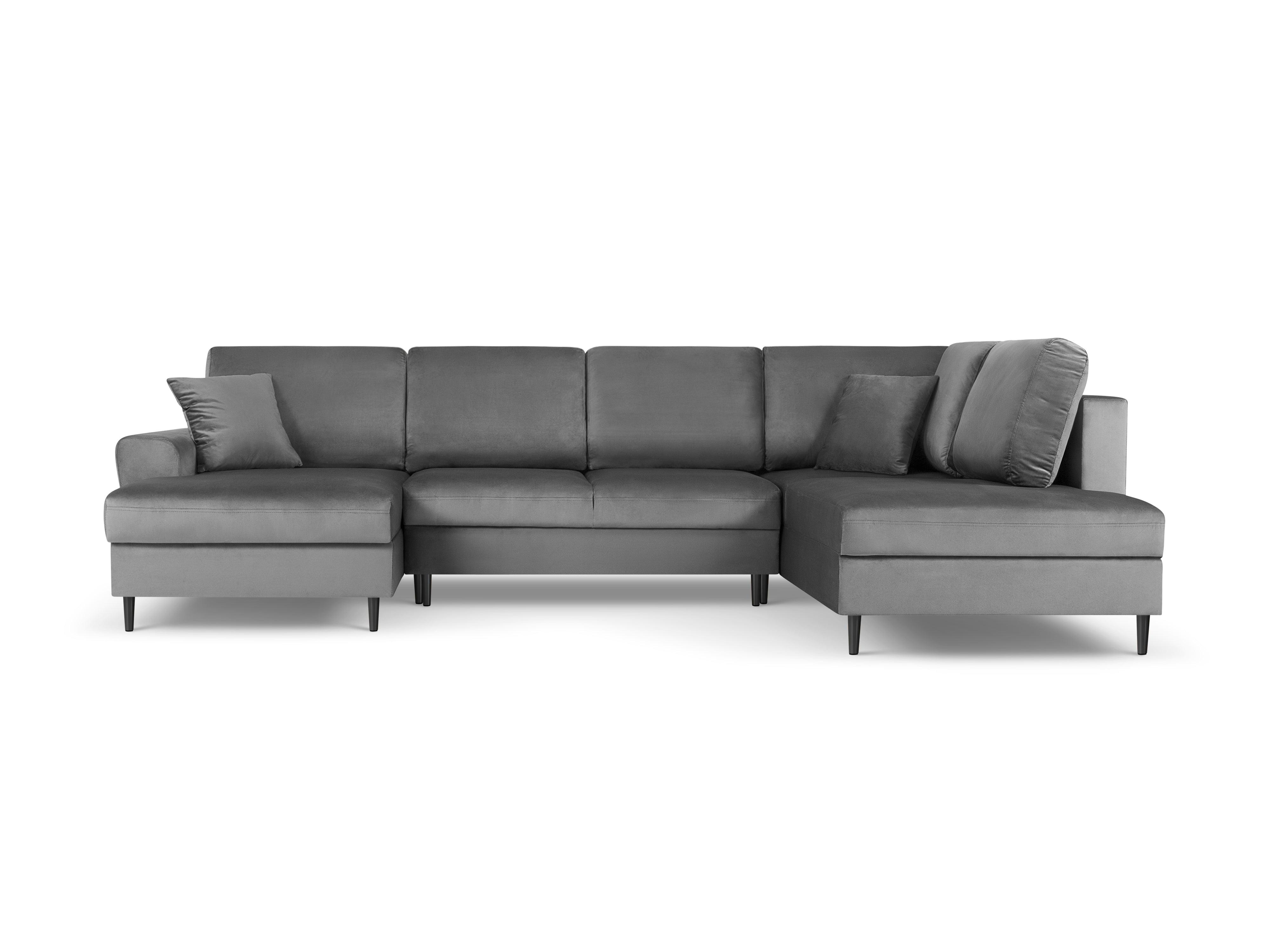 Narożnik prawostronny aksamitny panoramiczny z funkcją spania KYOTO jasnoszary z czarną podstawą Cosmopolitan Design Eye on Design