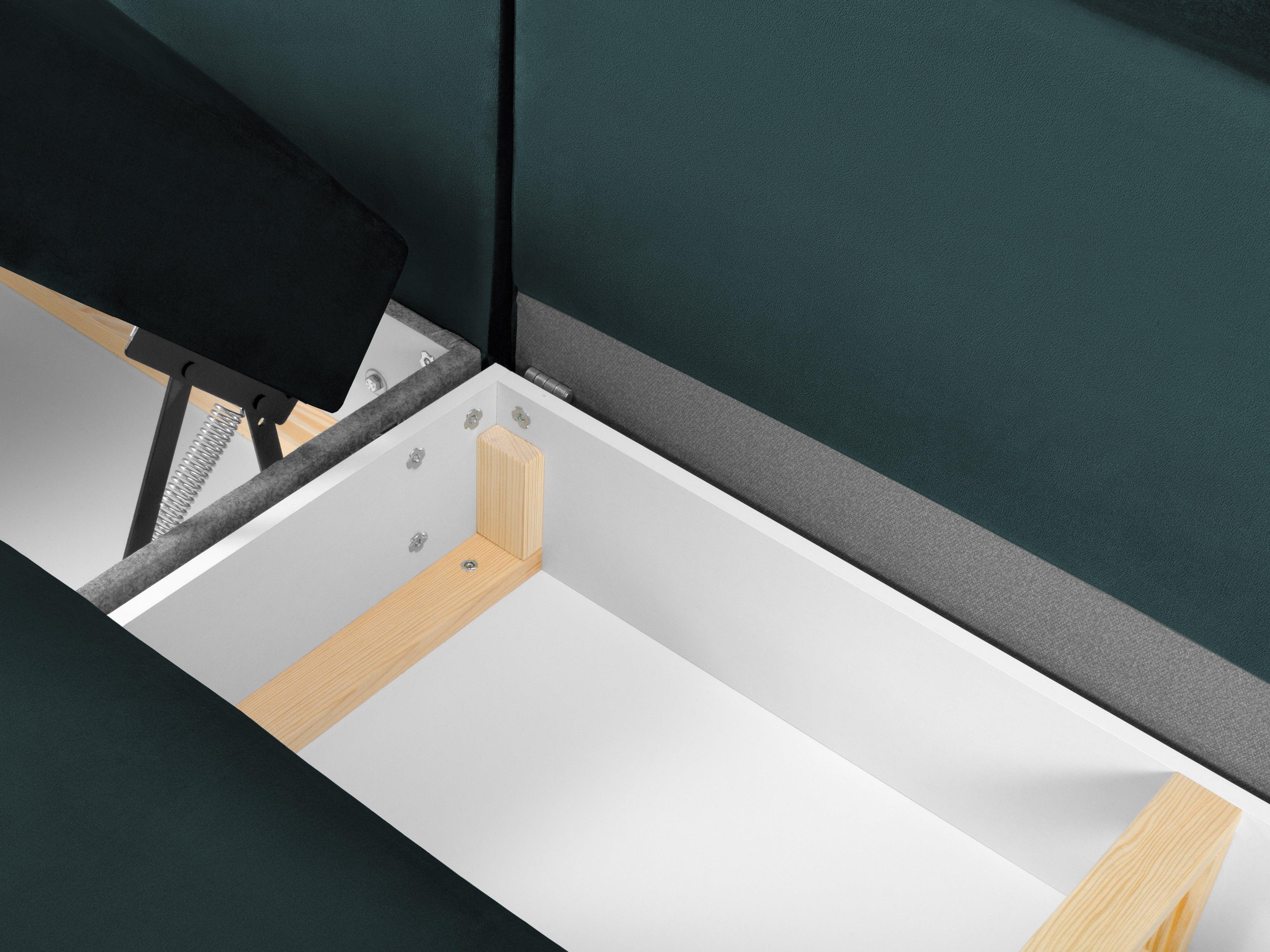 Narożnik prawostronny aksamitny panoramiczny z funkcją spania KYOTO petrol z czarną podstawą Cosmopolitan Design Eye on Design