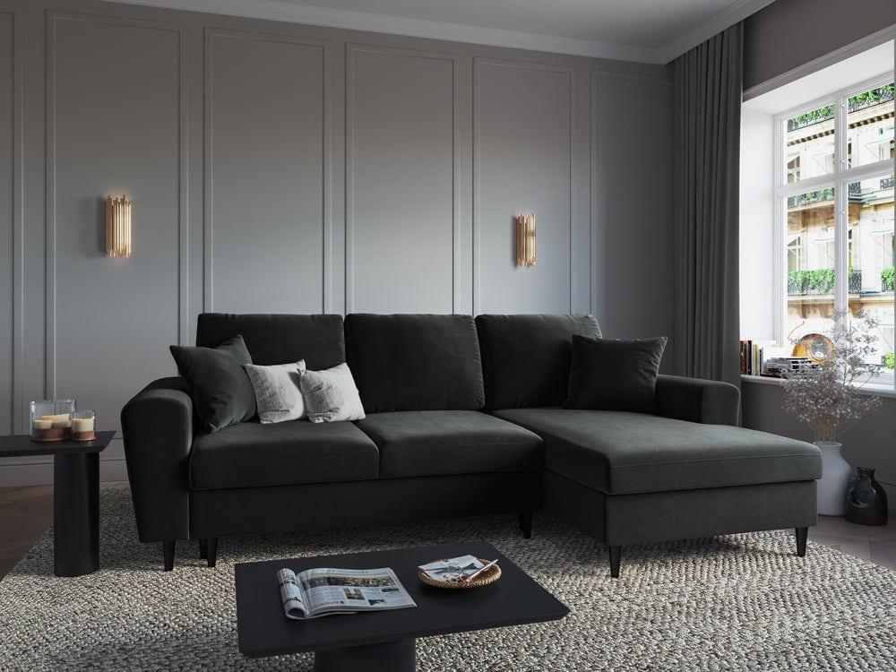 Narożnik prawostronny aksamitny z funkcją spania KYOTO ciemnoszary z czarną podstawą Cosmopolitan Design Eye on Design
